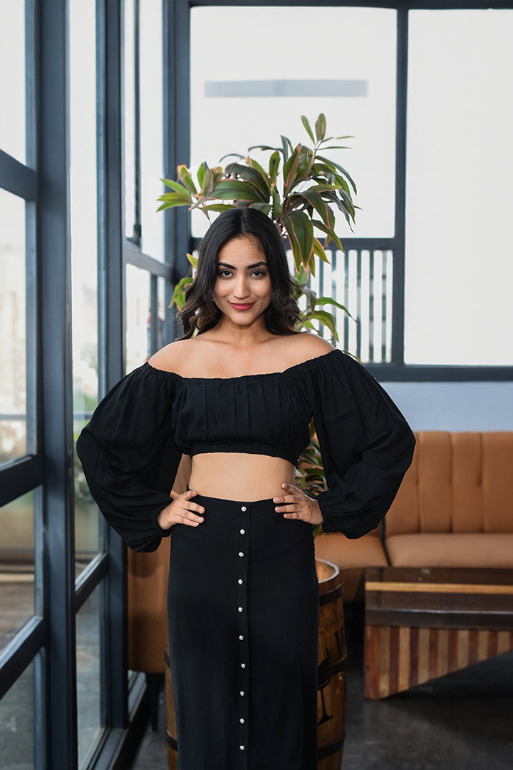 Pearl Black Top Skirt Set