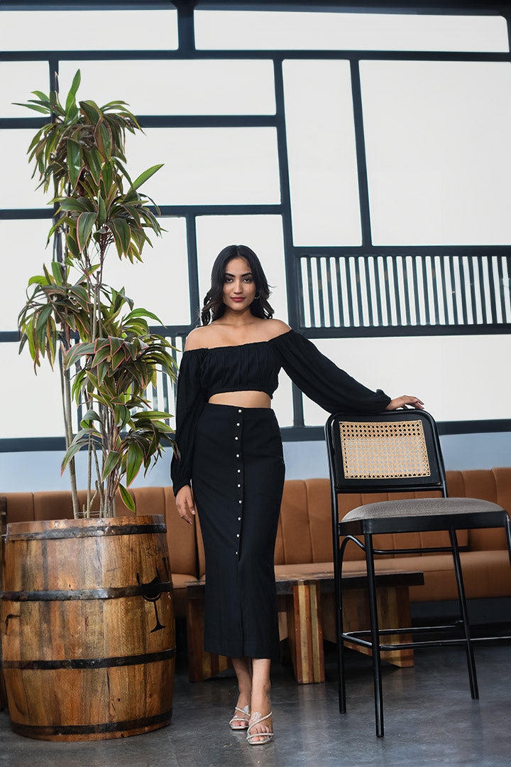 Pearl Black Top Skirt Set