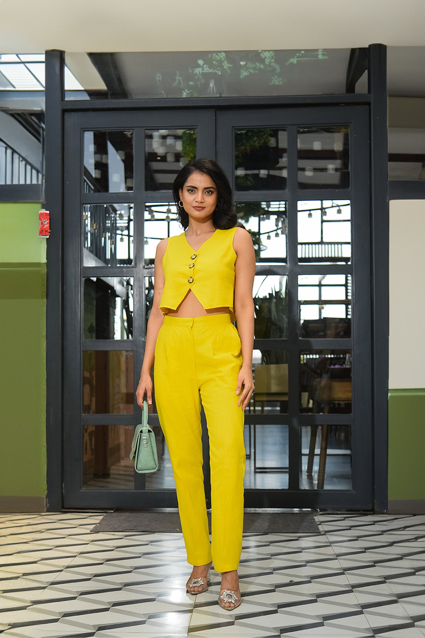 Yellow Linen Waistcoat and Trouser Set