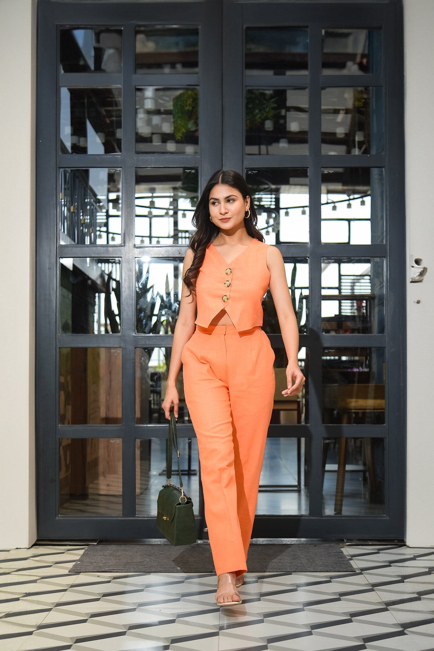 Peach Linen Waistcoat and Trouser Set
