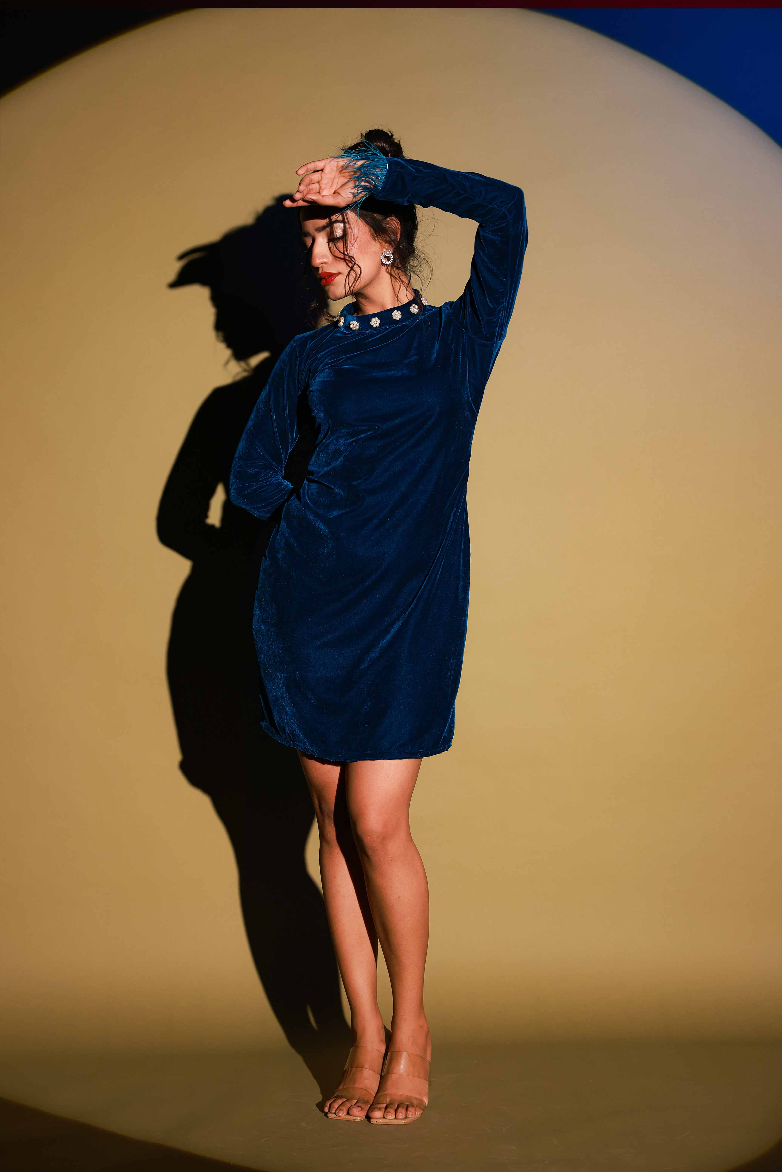 Blue Pearl Velvet Mini Dress