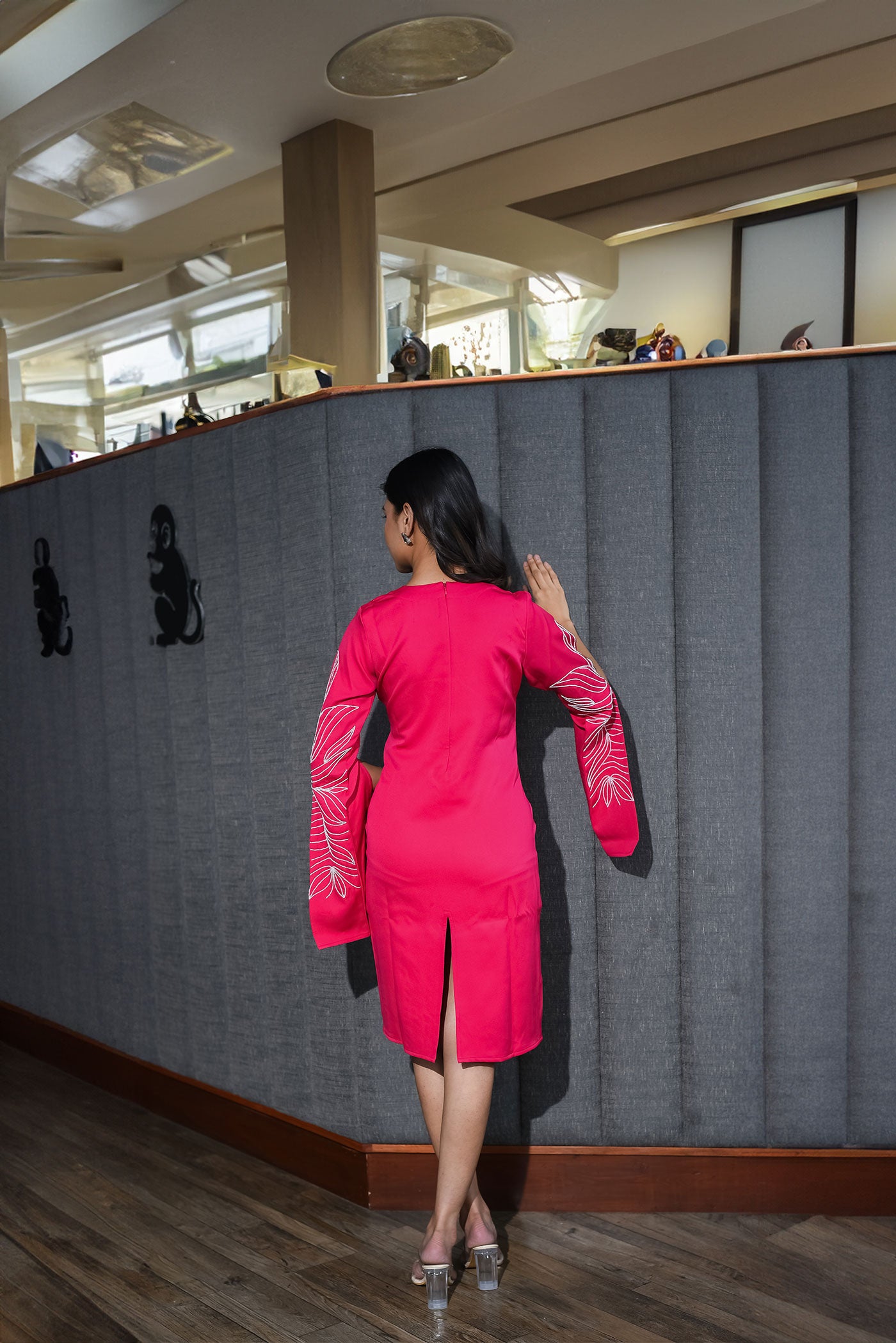 Rasberry Pearl highlighted long sleeve party dress