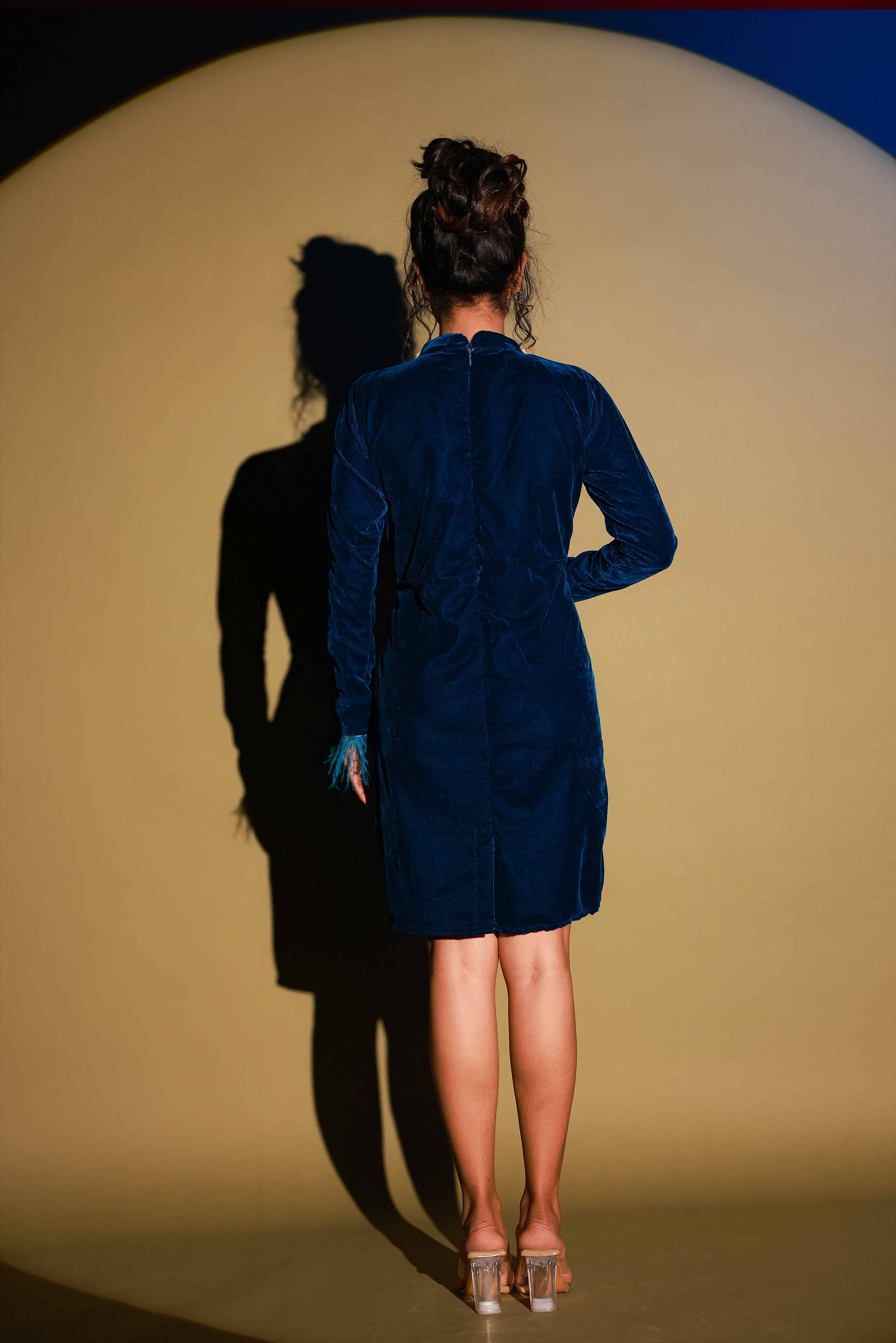 Blue Pearl Velvet Mini Dress