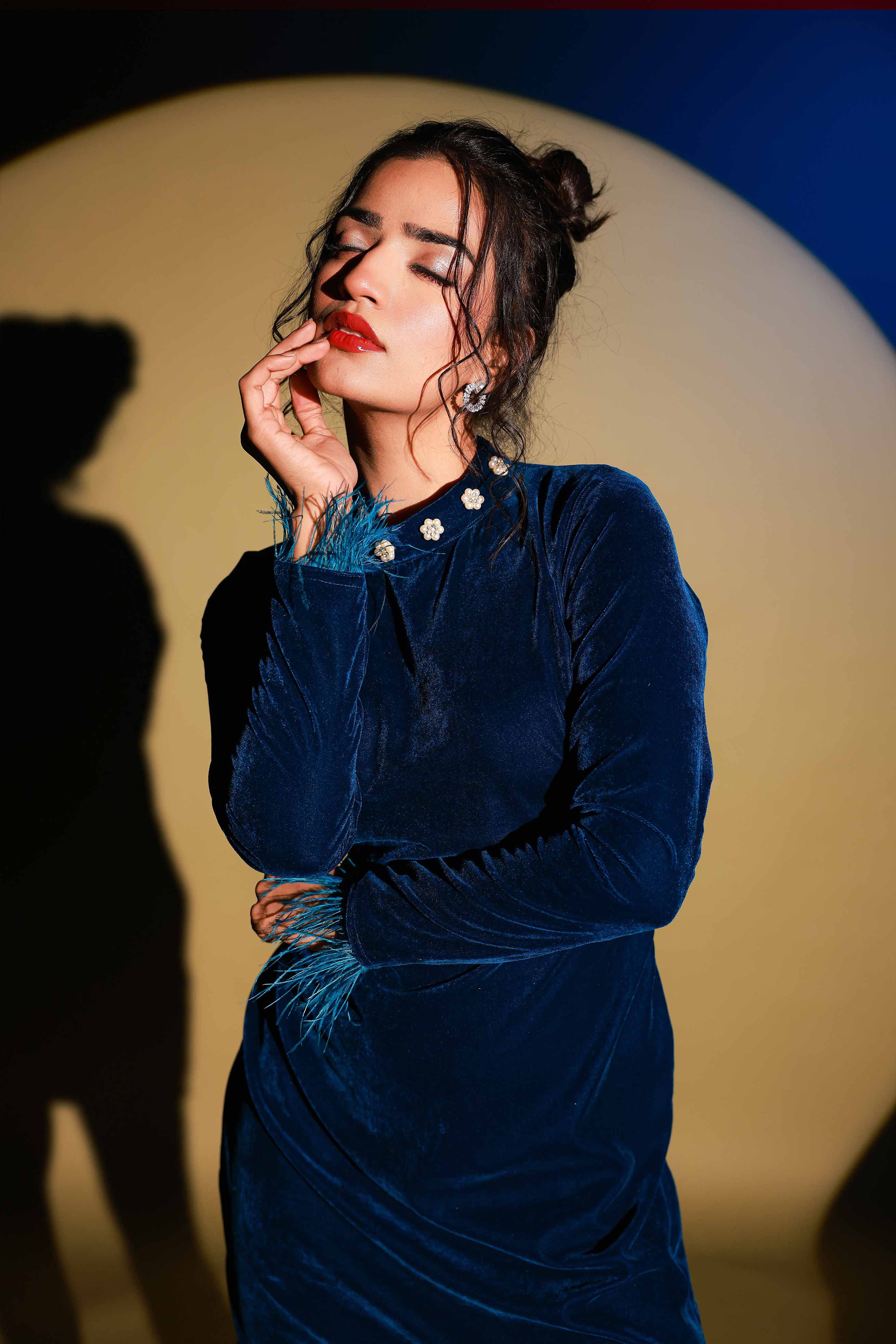 Blue Pearl Velvet Mini Dress