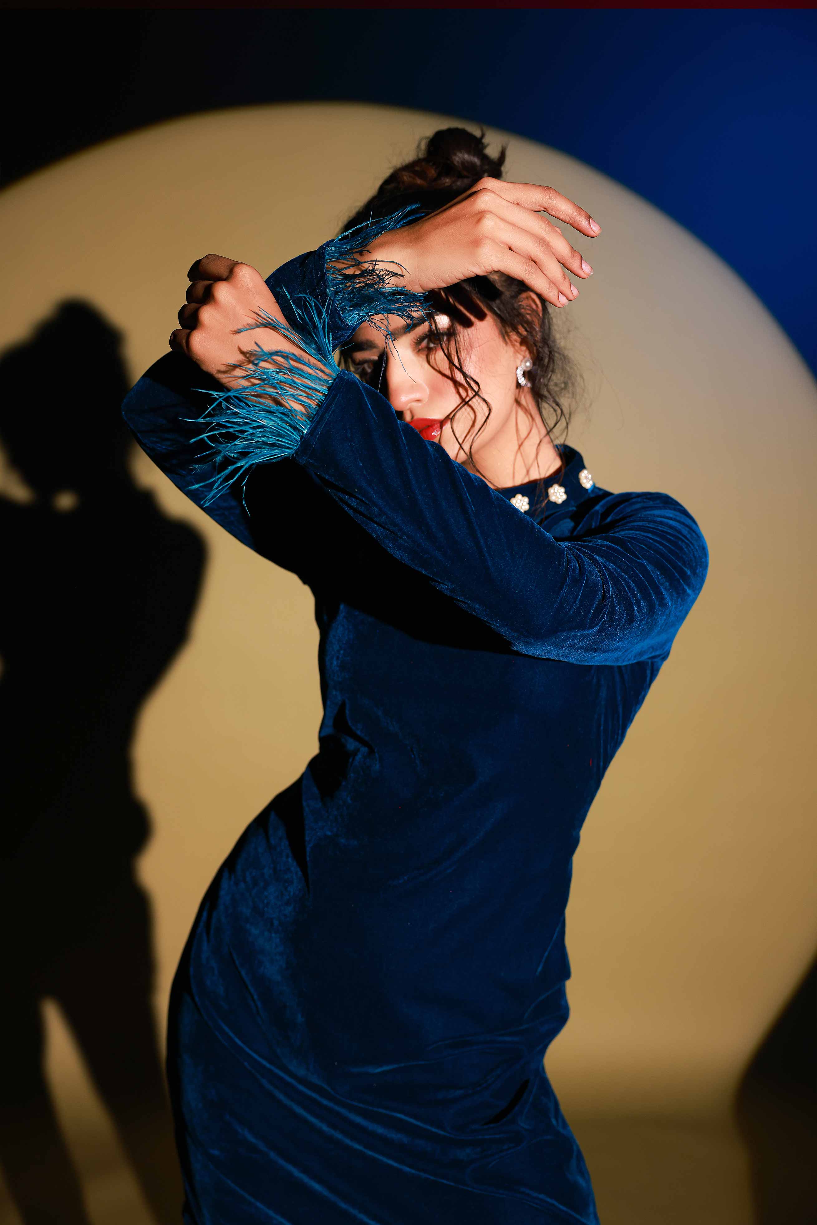 Blue Pearl Velvet Mini Dress