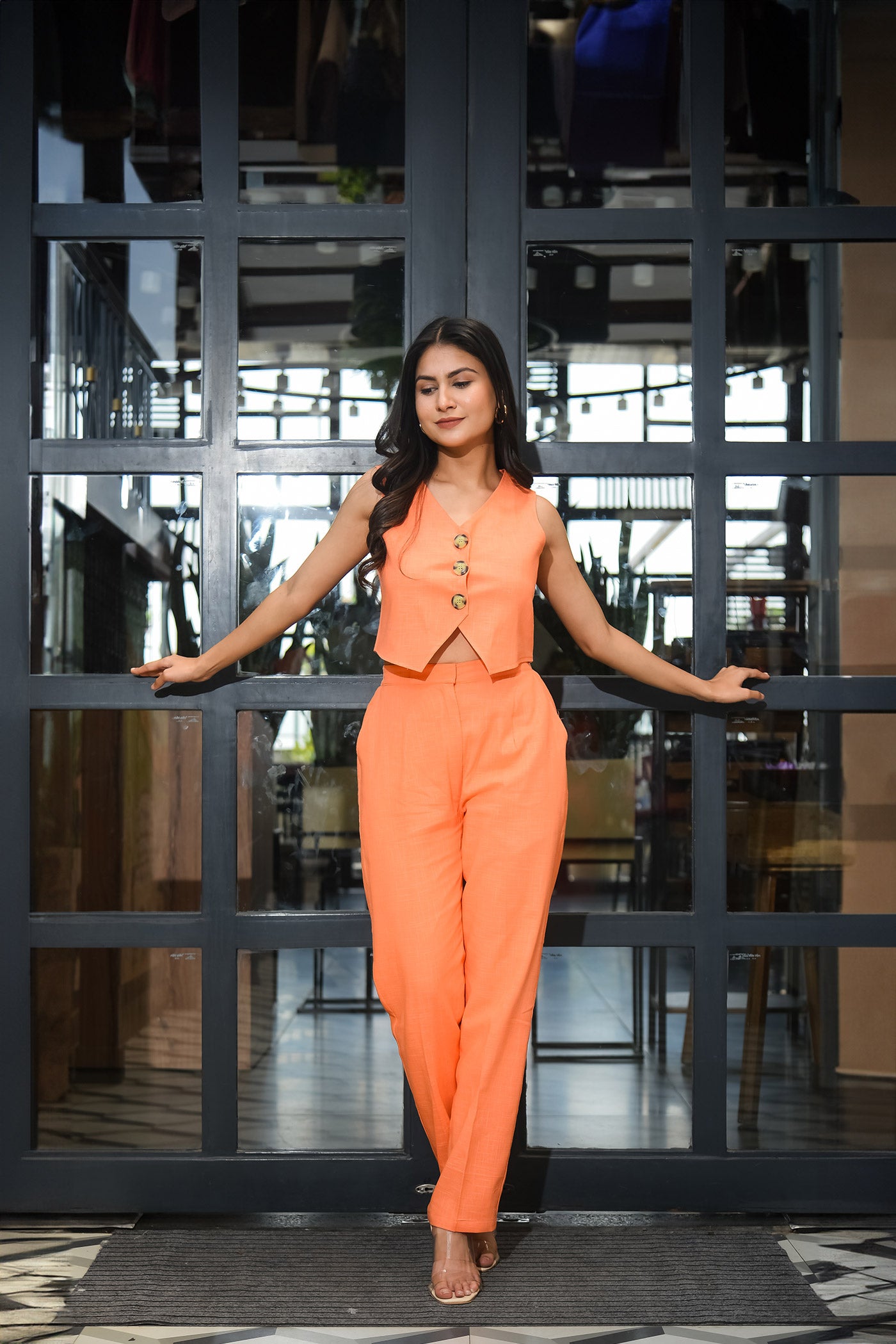 Peach Linen Waistcoat and Trouser Set