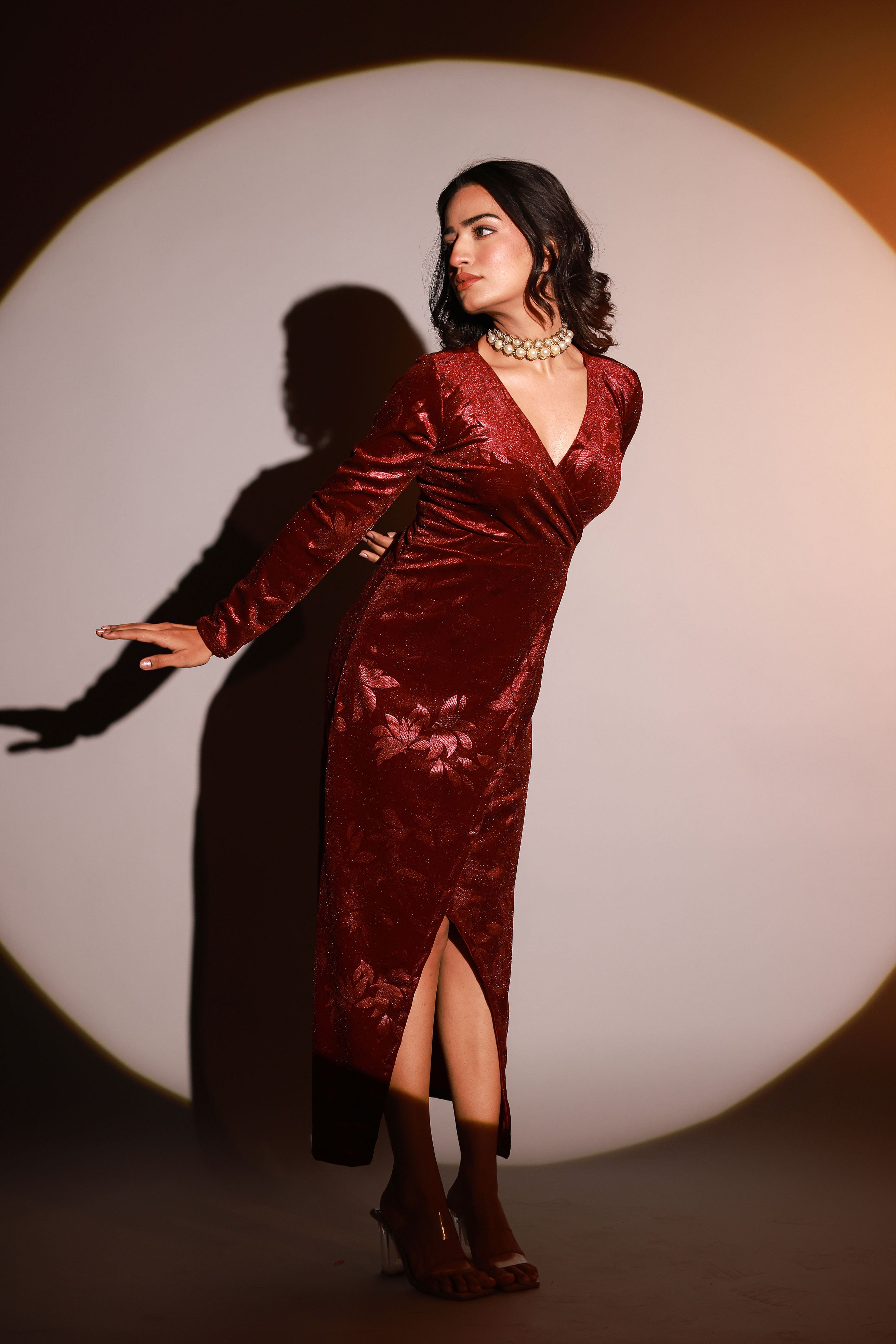 Maroon Red Velvet Evening Dress