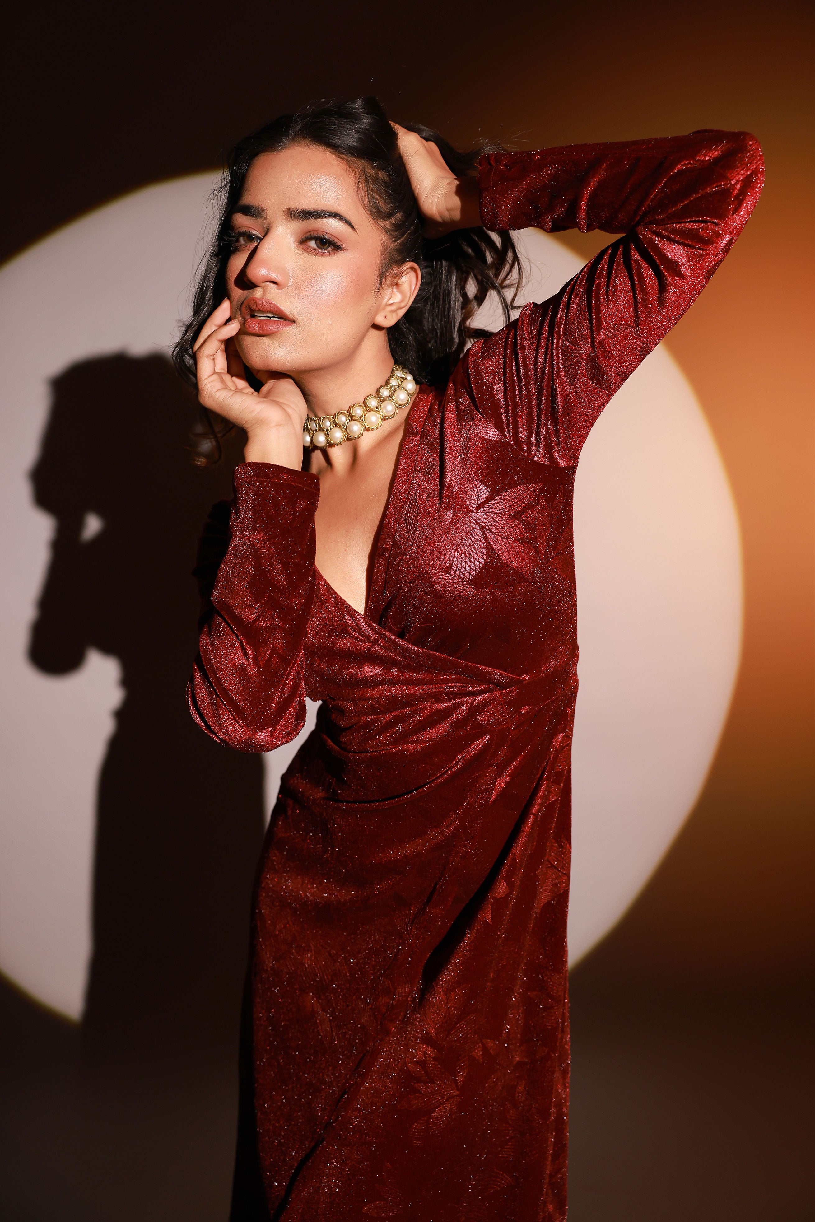 Maroon Red Velvet Evening Dress