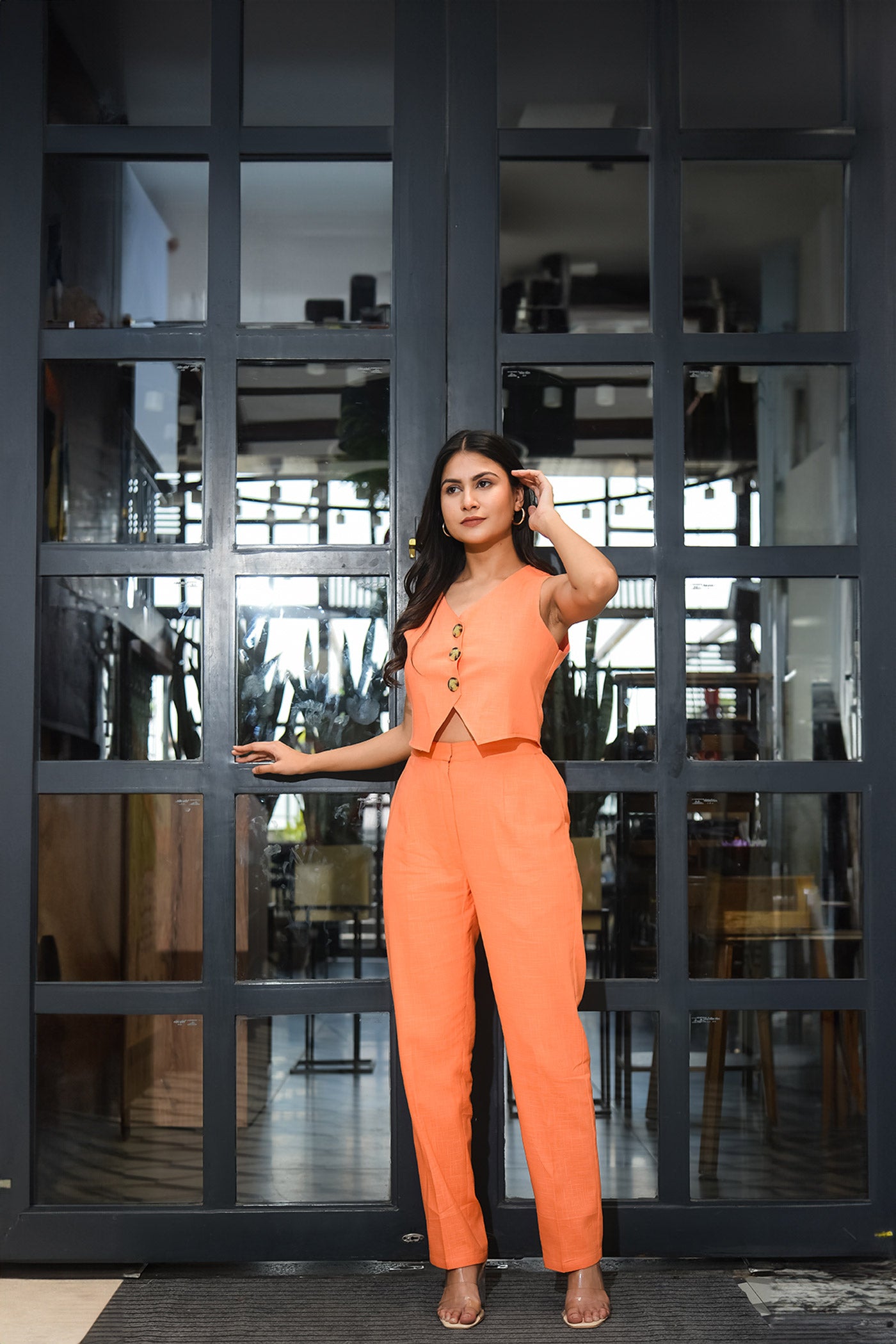 Peach Linen Waistcoat and Trouser Set