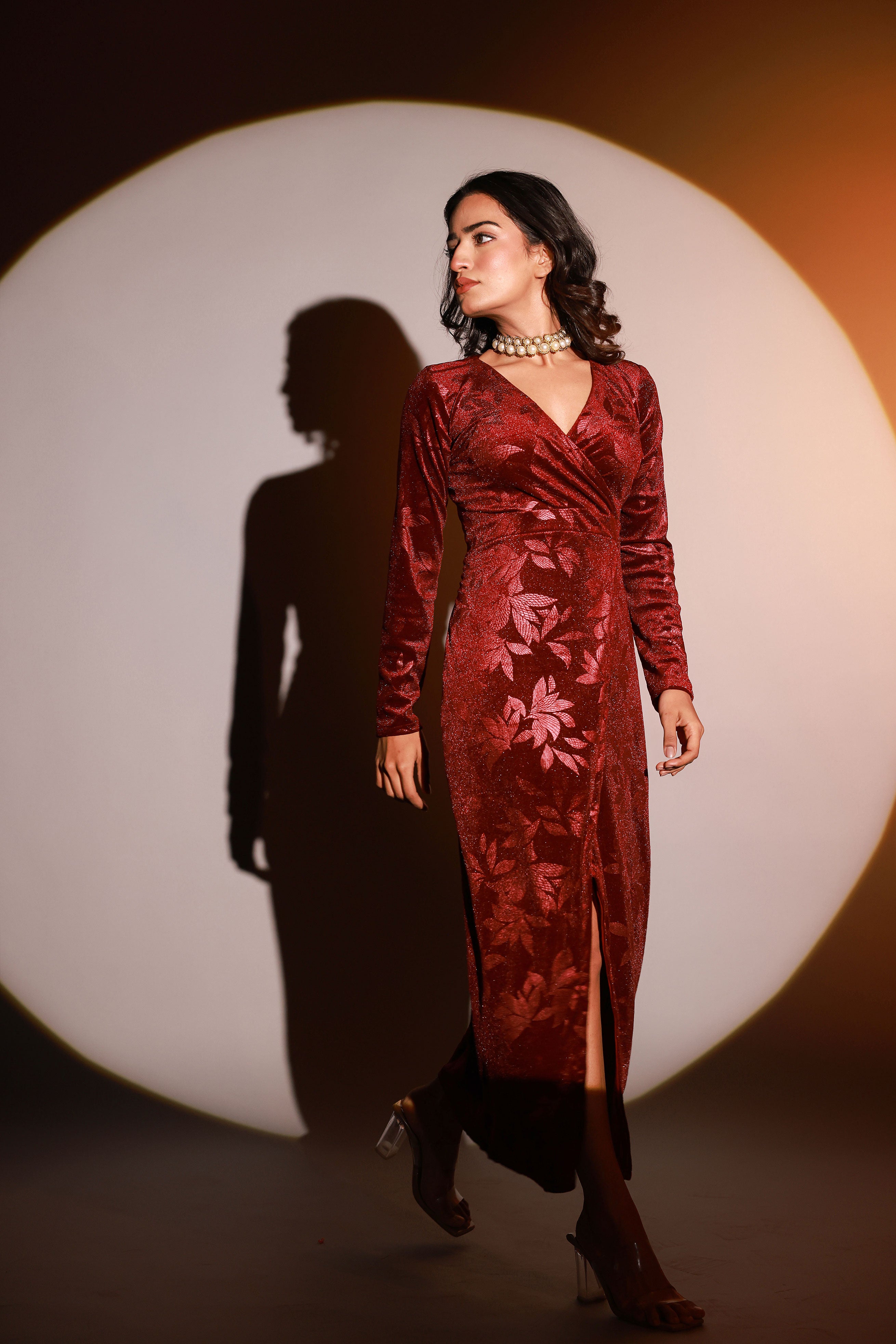 Maroon Red Velvet Evening Dress