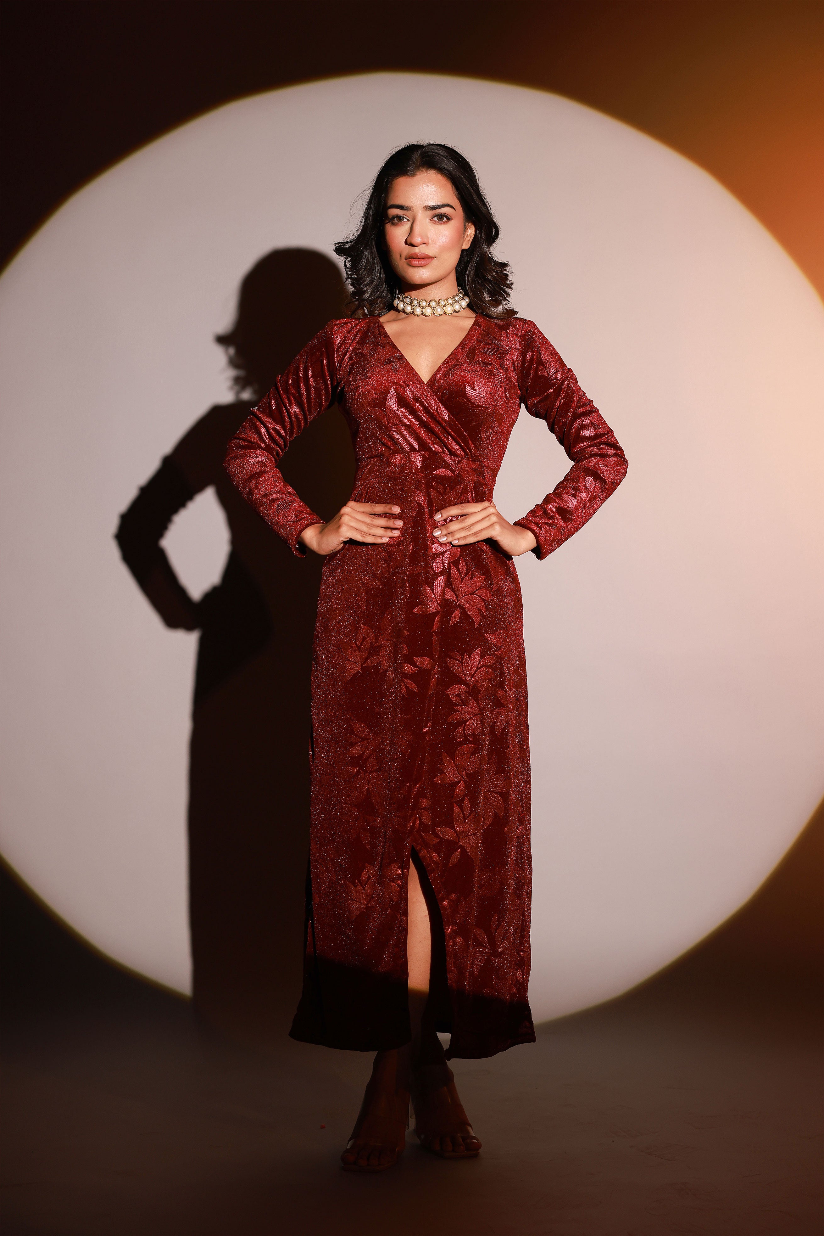 Maroon Red Velvet Evening Dress