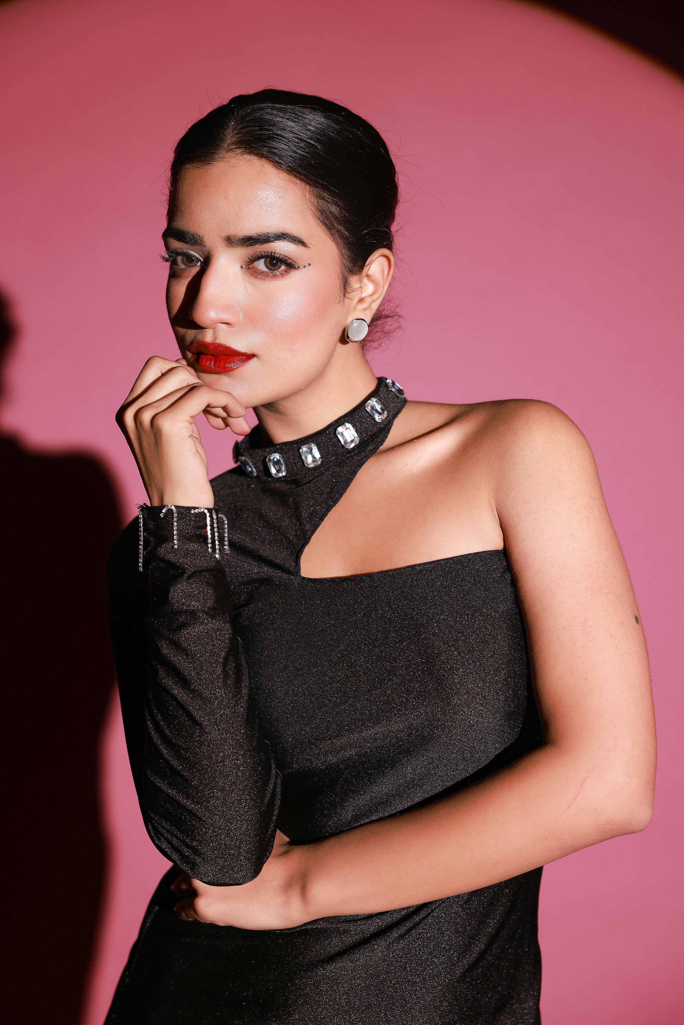 Black One Shoulder Evening Dress