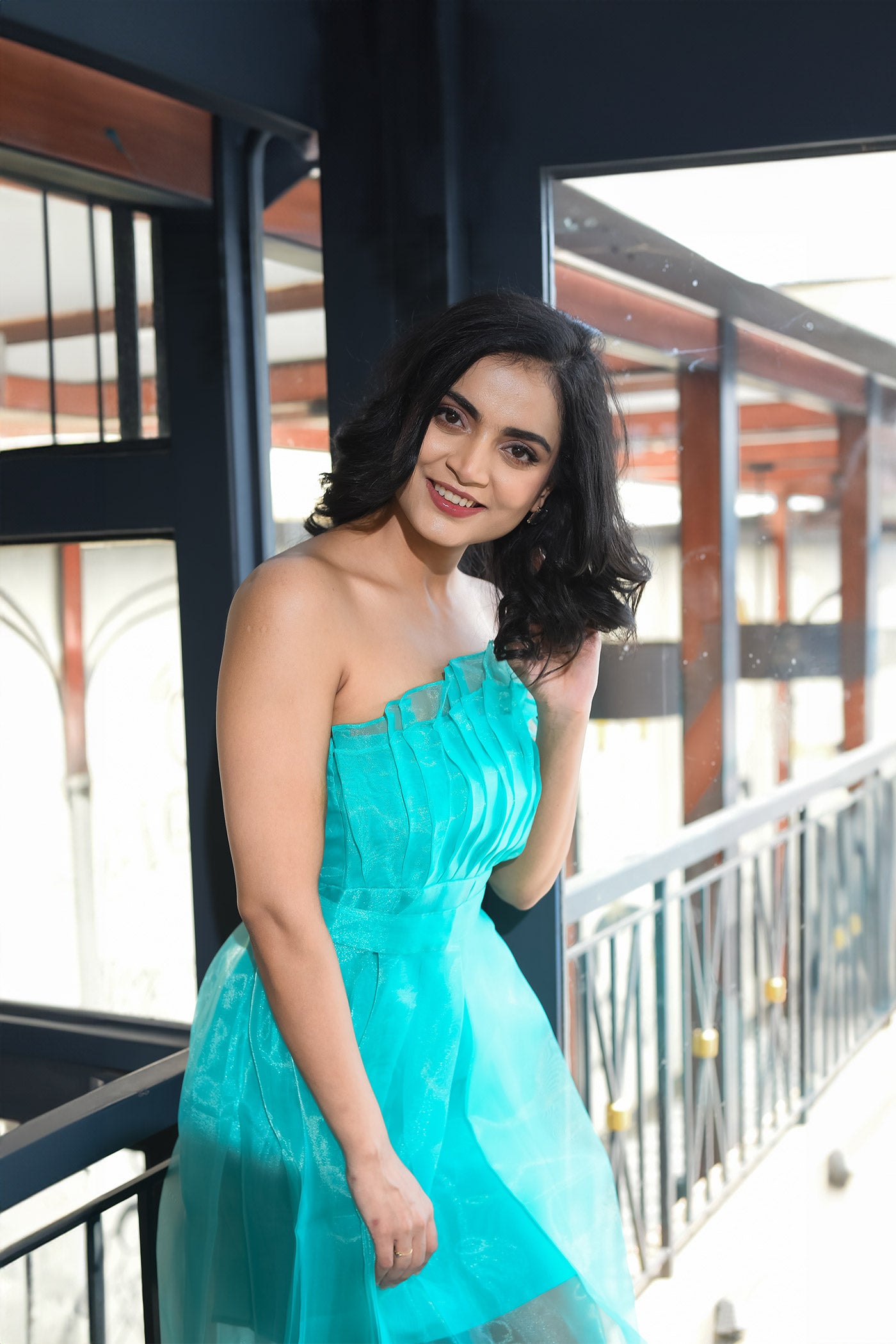 Blue Babydoll Off- Shoulder Dress