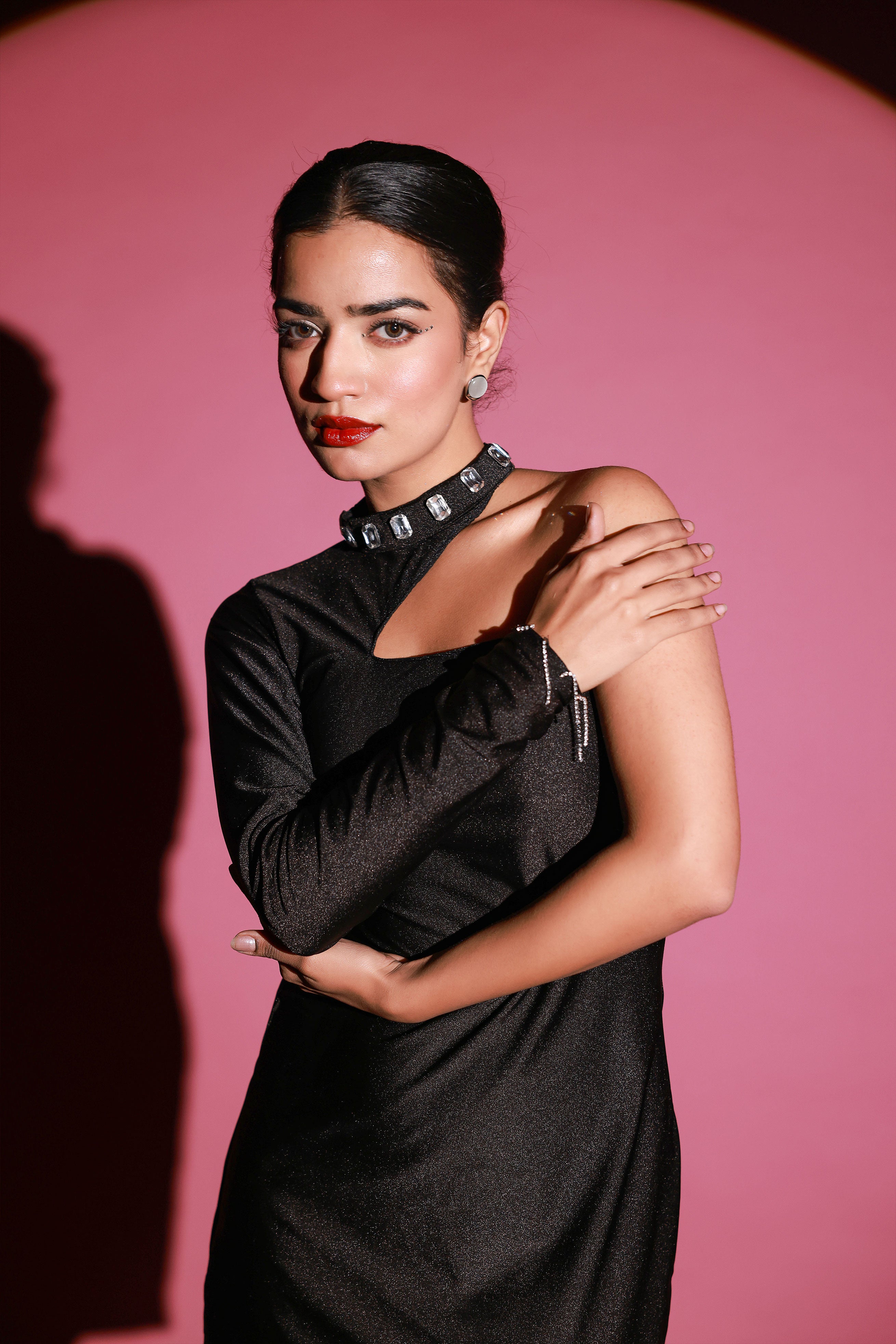 Black One Shoulder Evening Dress