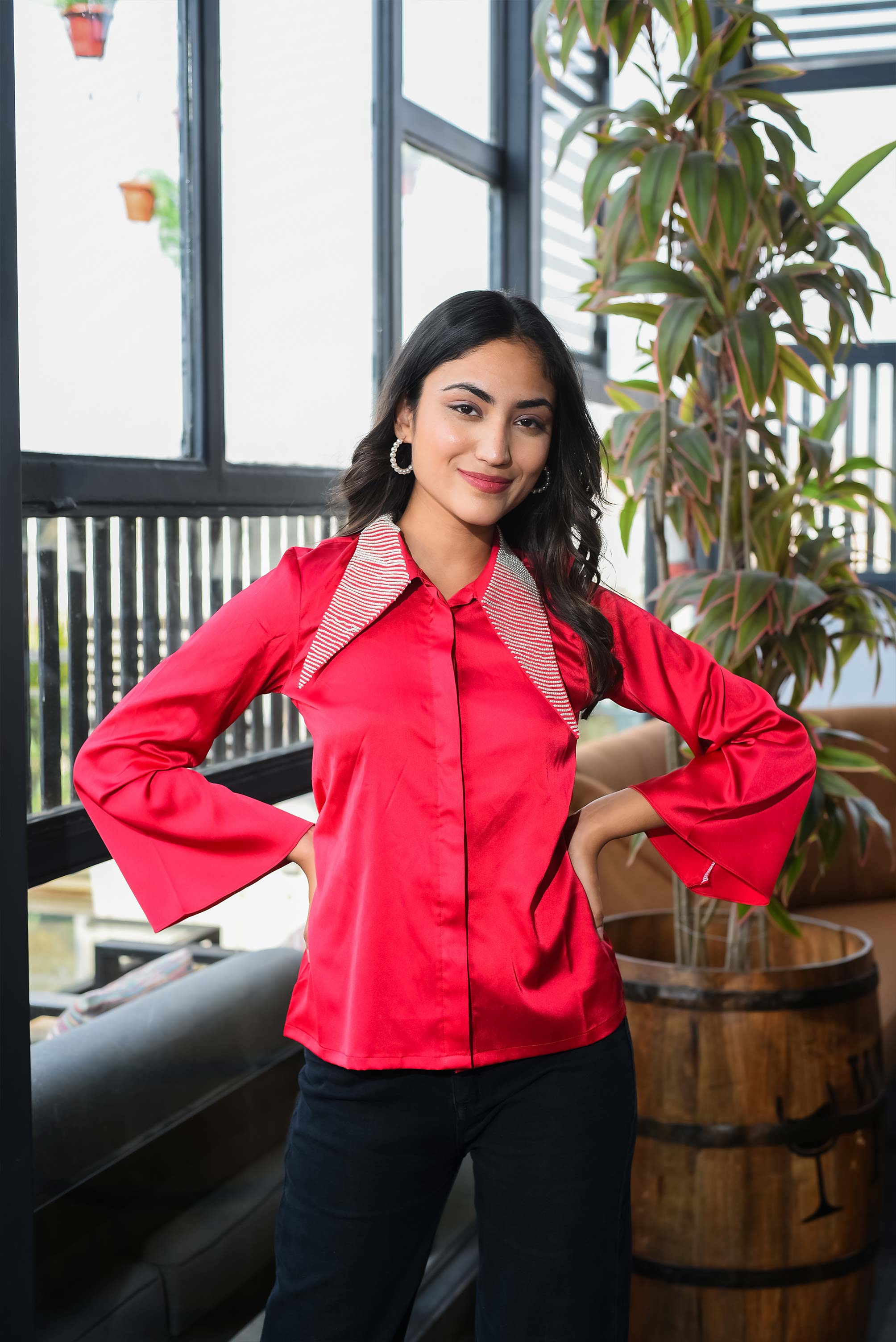 Red Pearl Hand Work Shirt