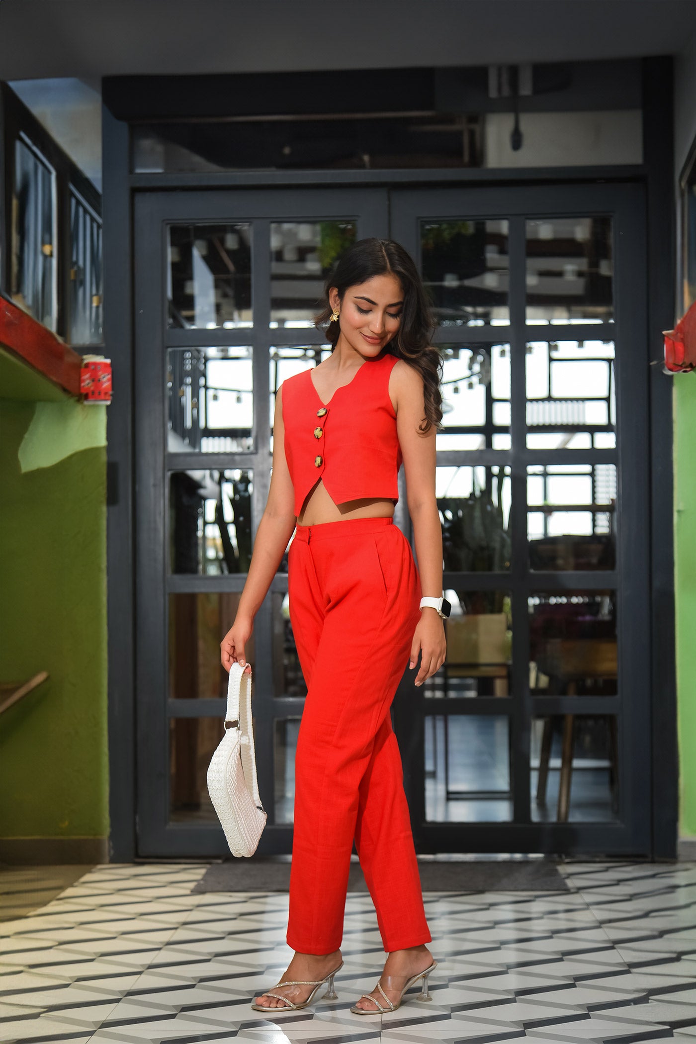 Red Linen Waistcoat and trouser Set