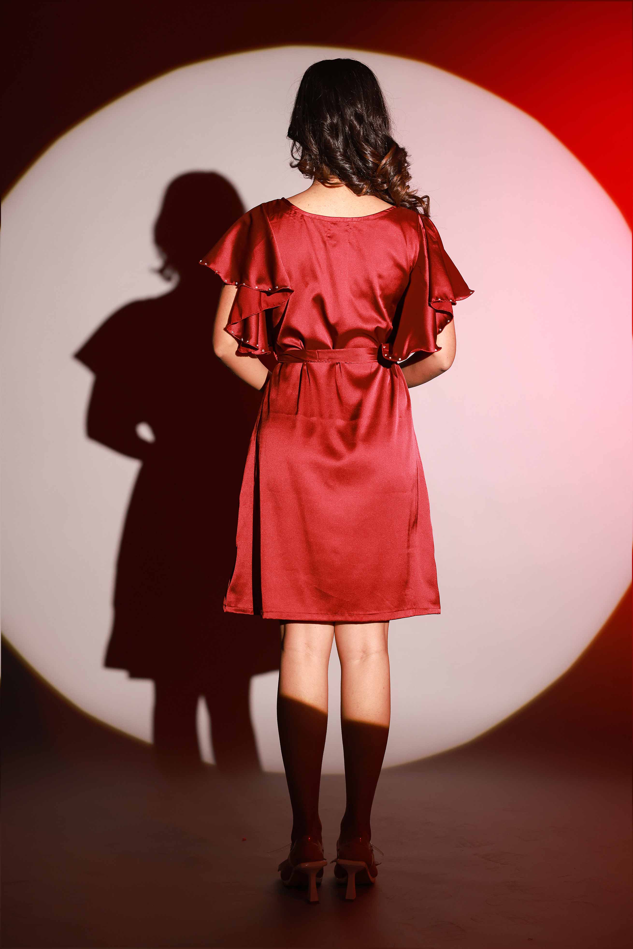 Mehroon Red Pearl Mini Dress