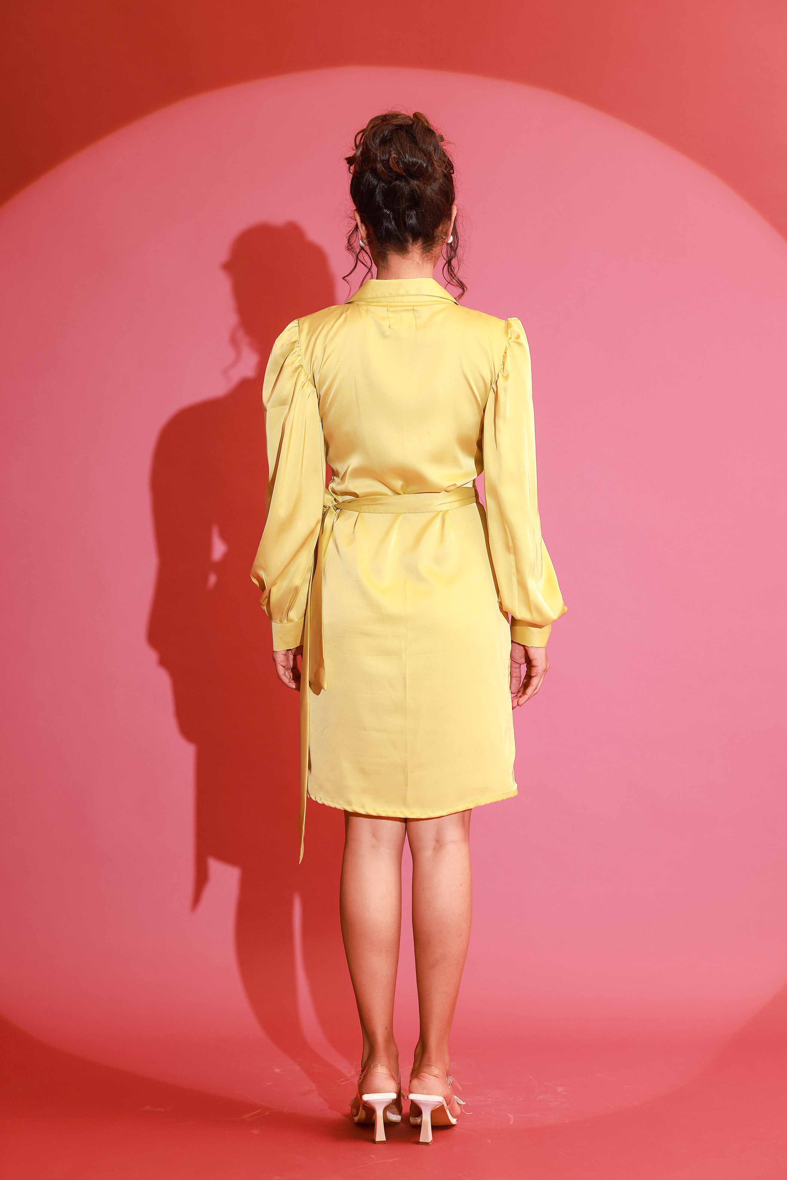 Yellow Green Pearl Shirt Dress