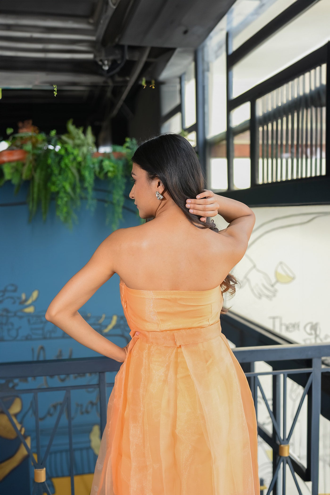 Orange peach Babydoll Off- shoulder Dress