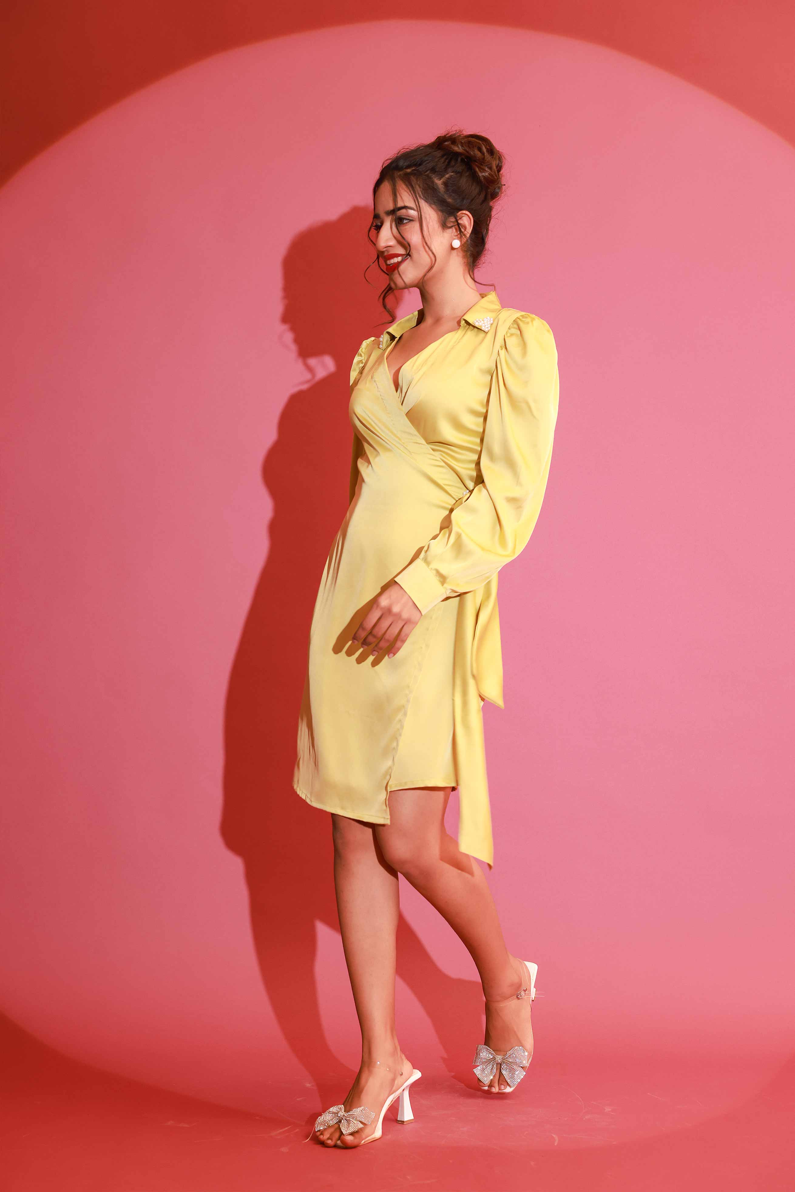 Yellow Green Pearl Shirt Dress
