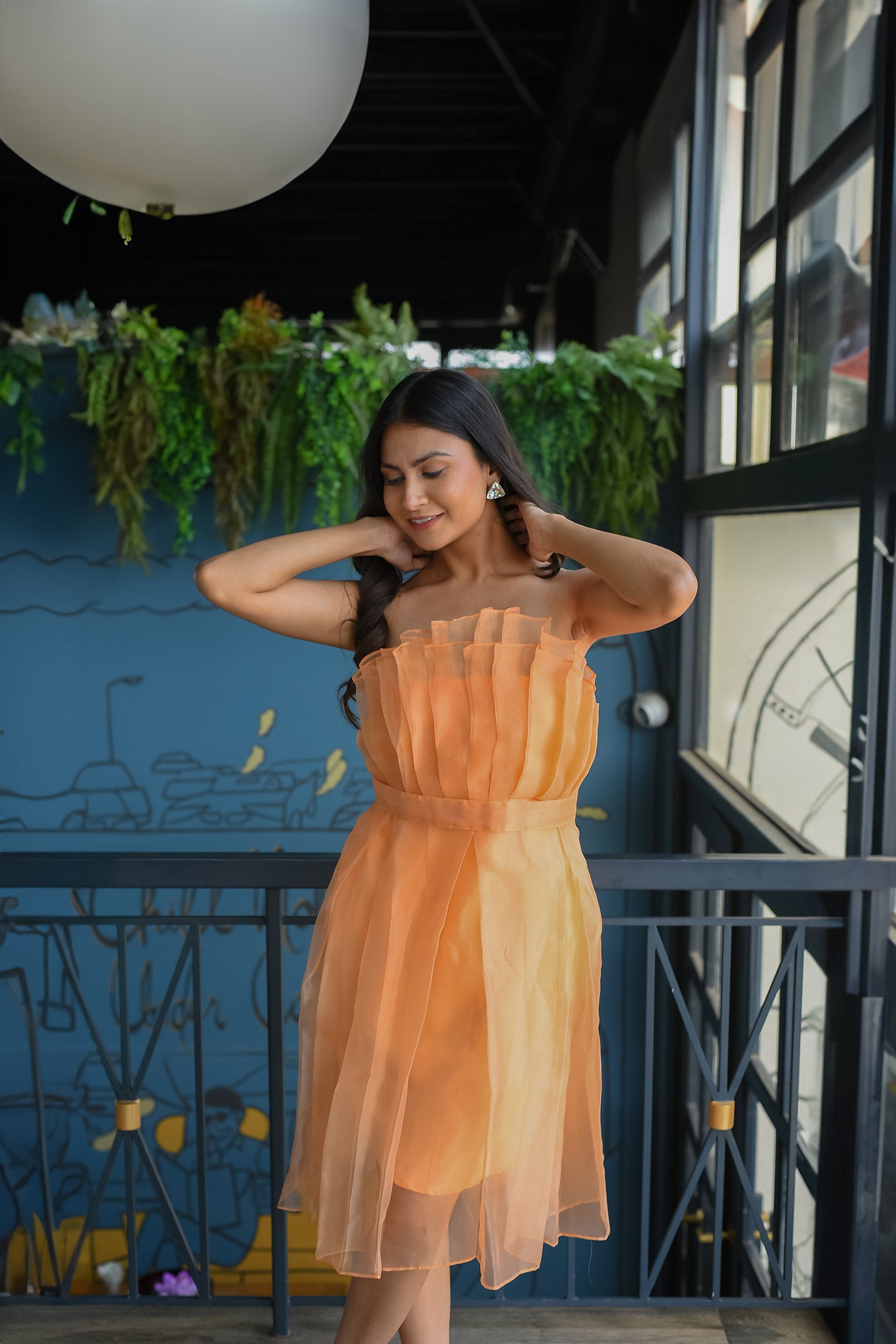 Orange peach Babydoll Off- shoulder Dress