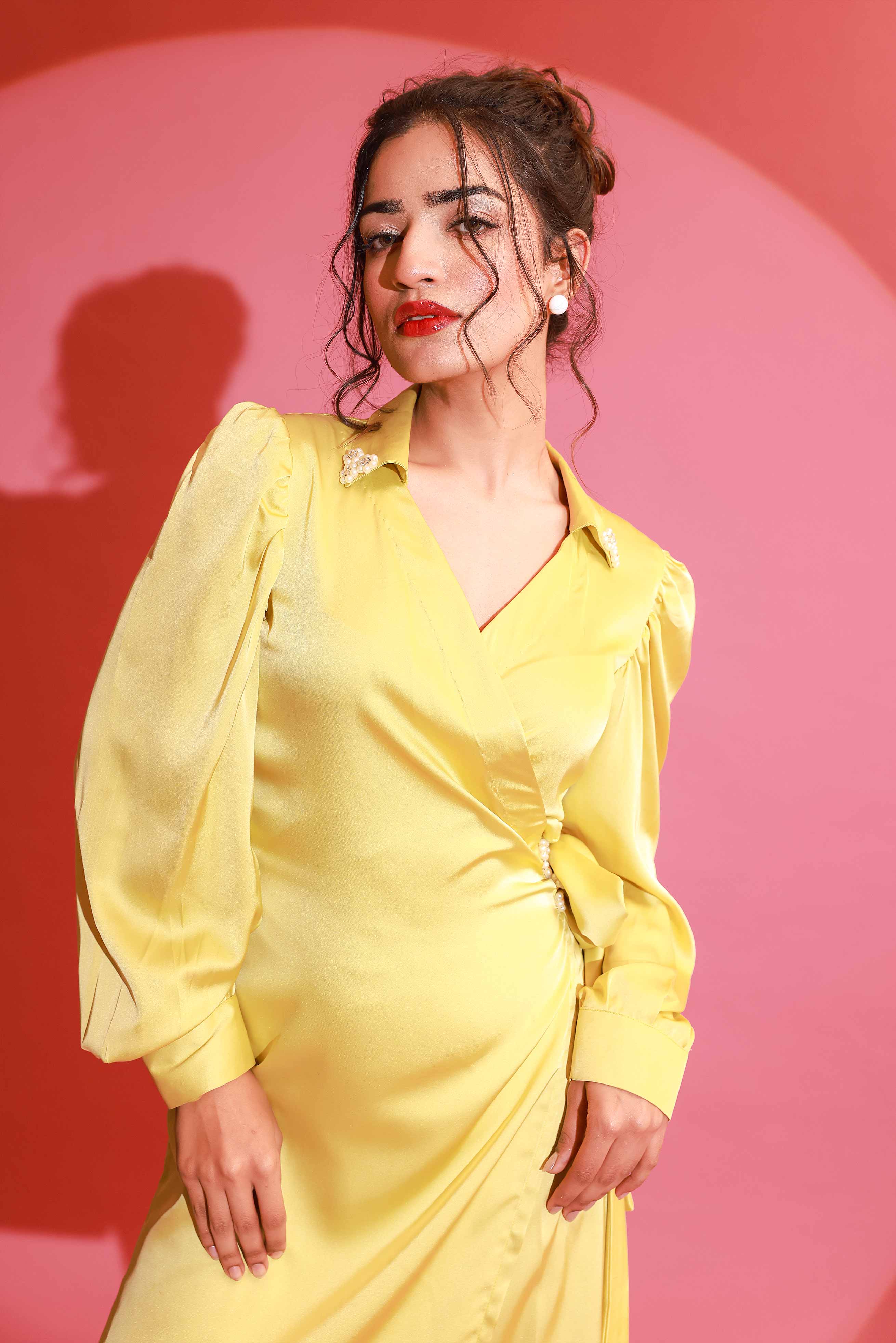 Yellow Green Pearl Shirt Dress