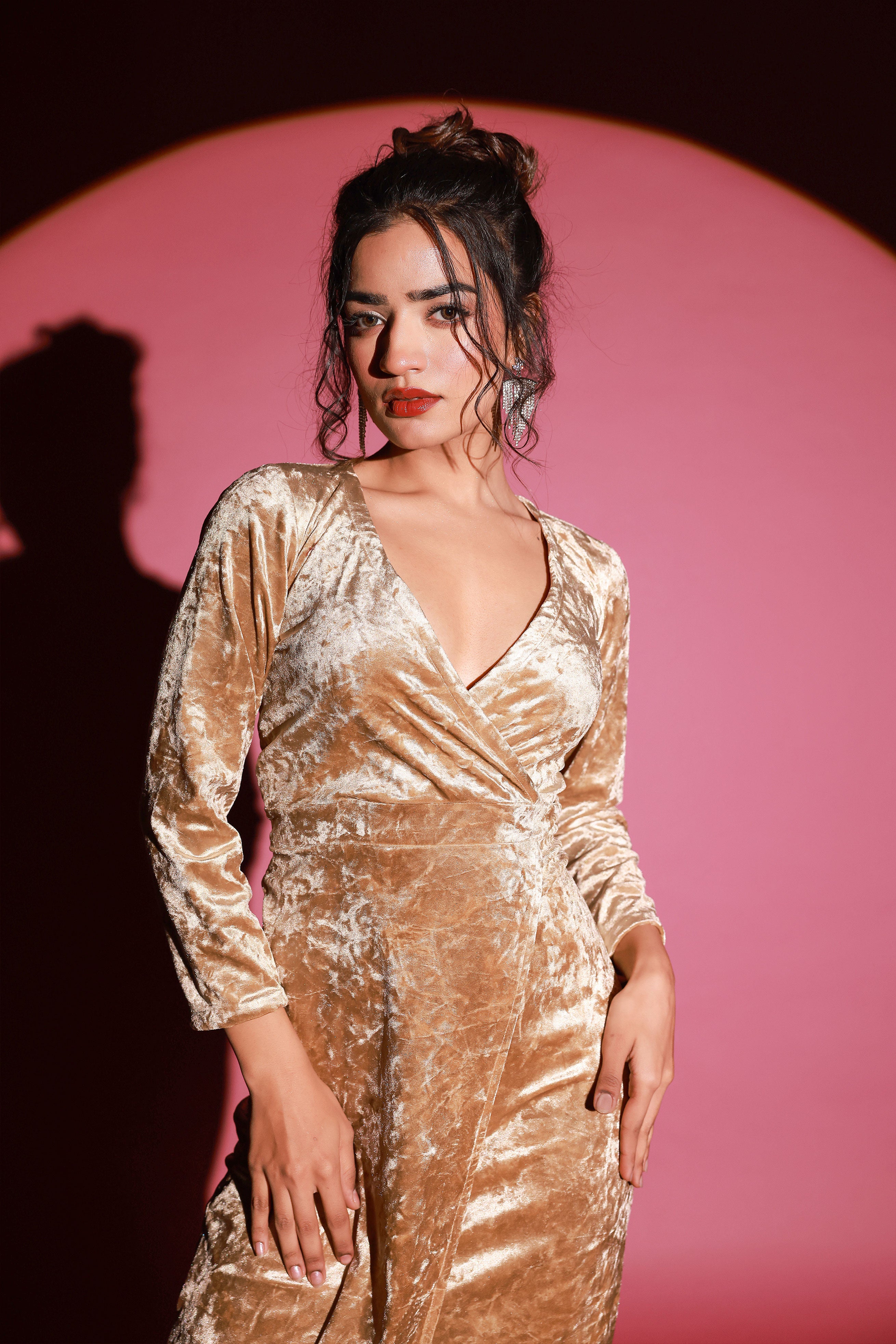 Beige Velvet Evening Dress