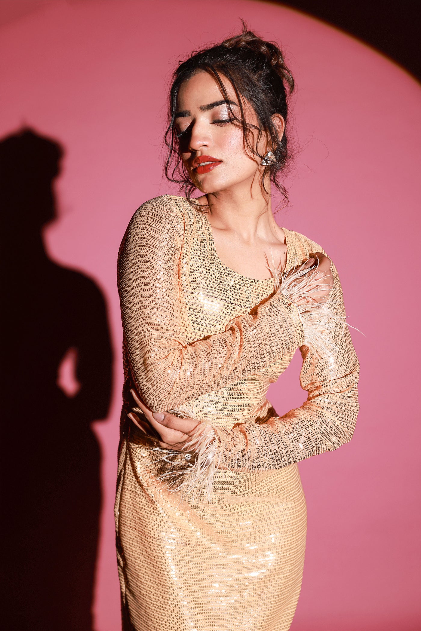 Beige Feather Sequins Dress Bee Boldd International Beige Feather Sequins Dress Bee Boldd International