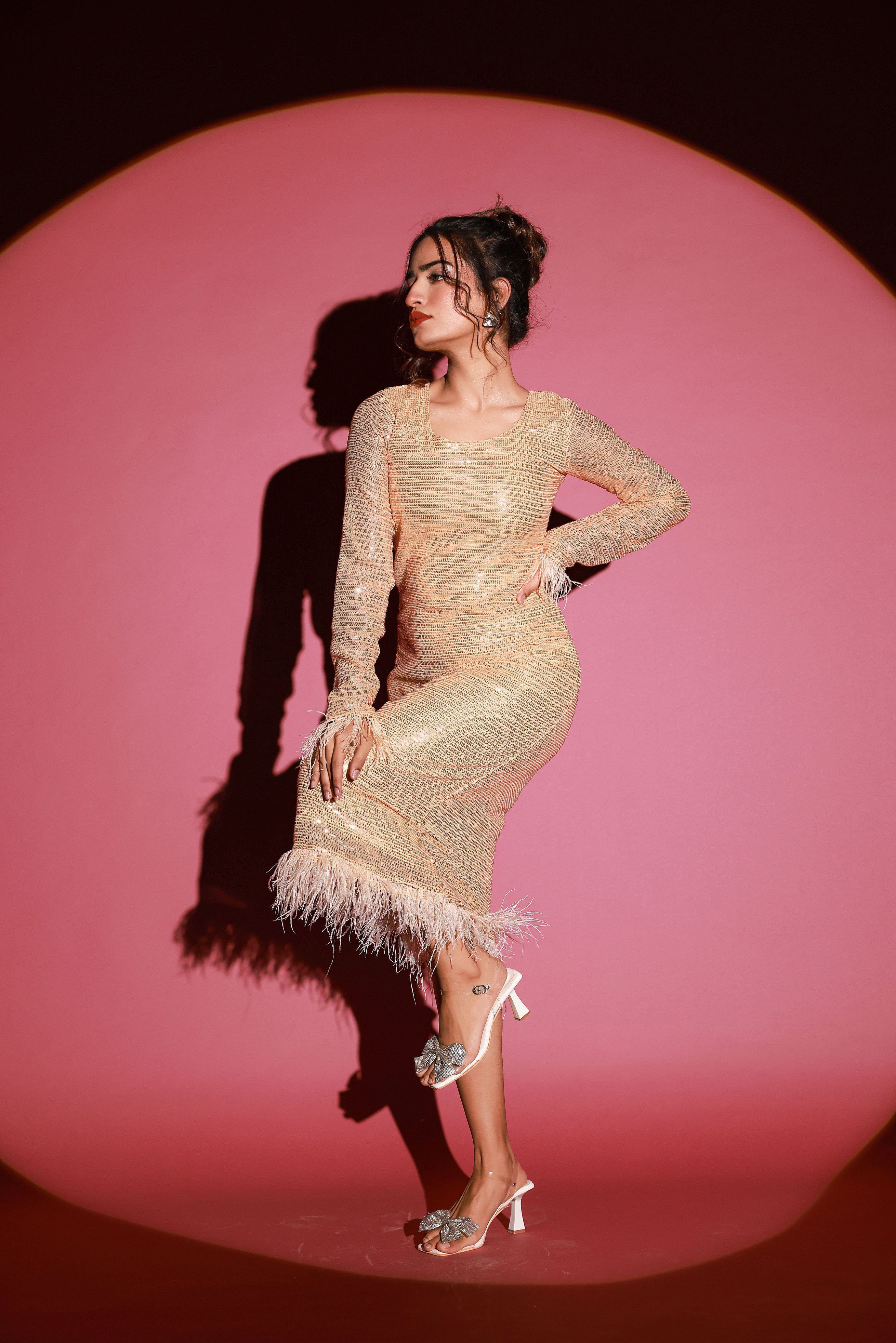 Beige Feather Sequins Dress