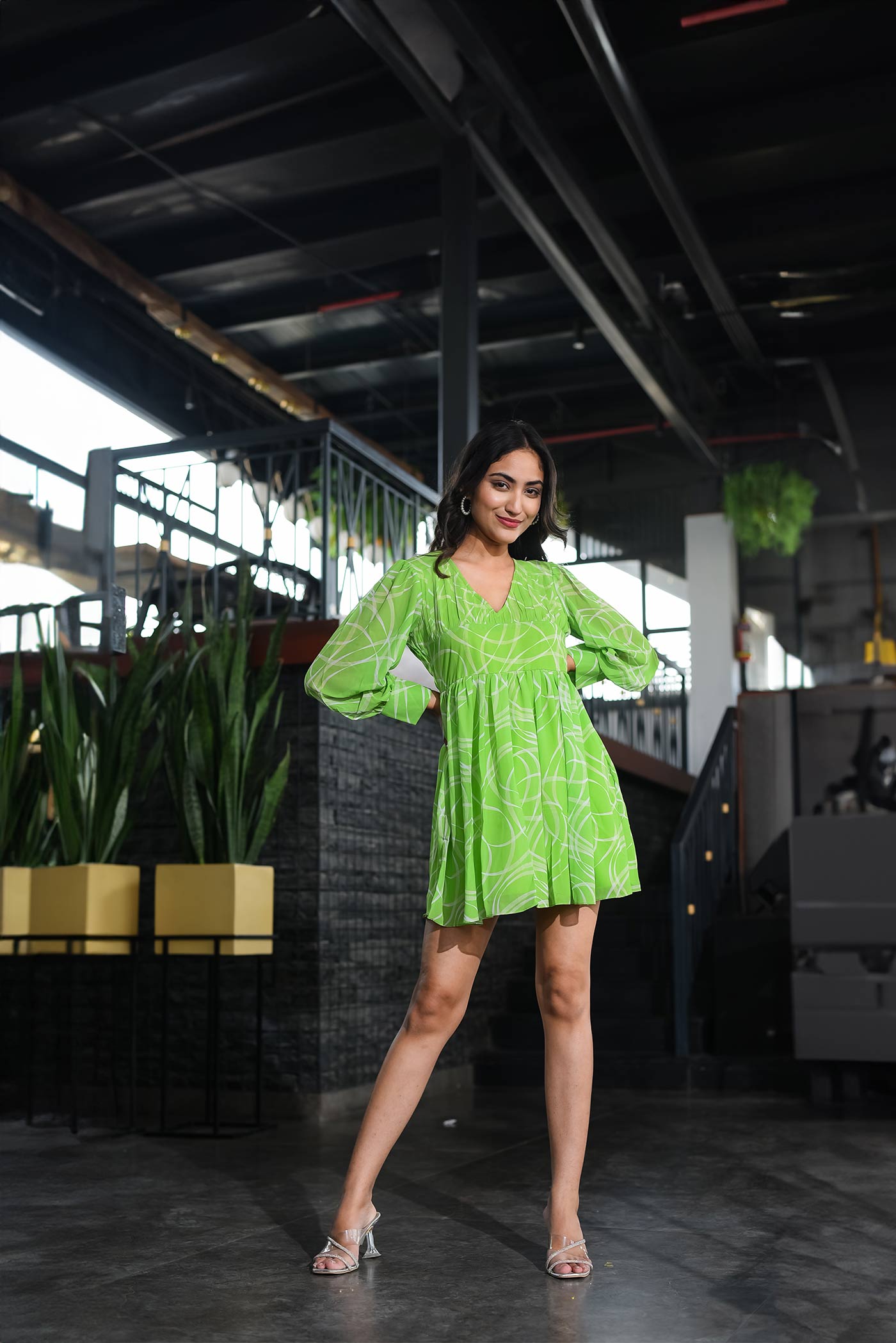 Glowy Green Short Dress