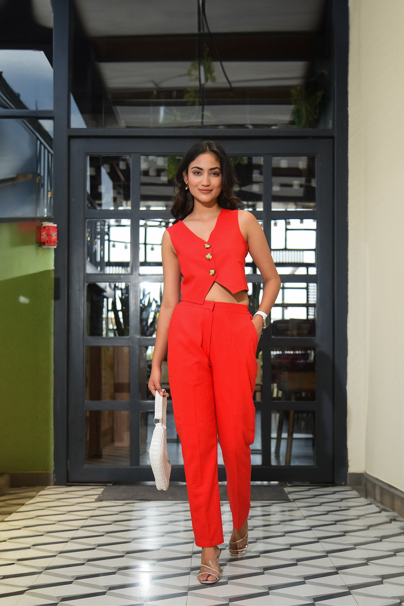 Red Linen Waistcoat and trouser Set