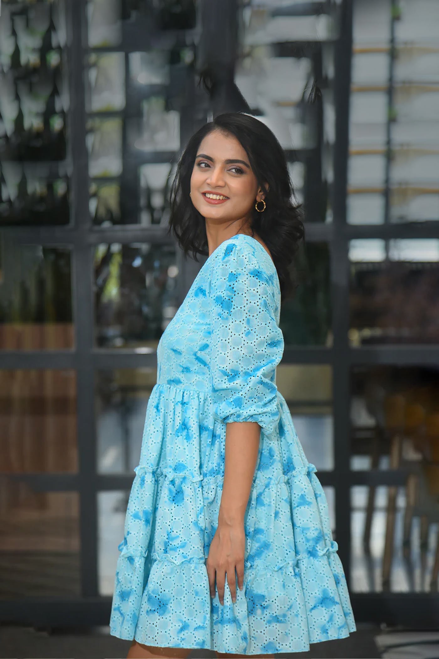 Summer Special Baby Blue Schiffli Mini Dress