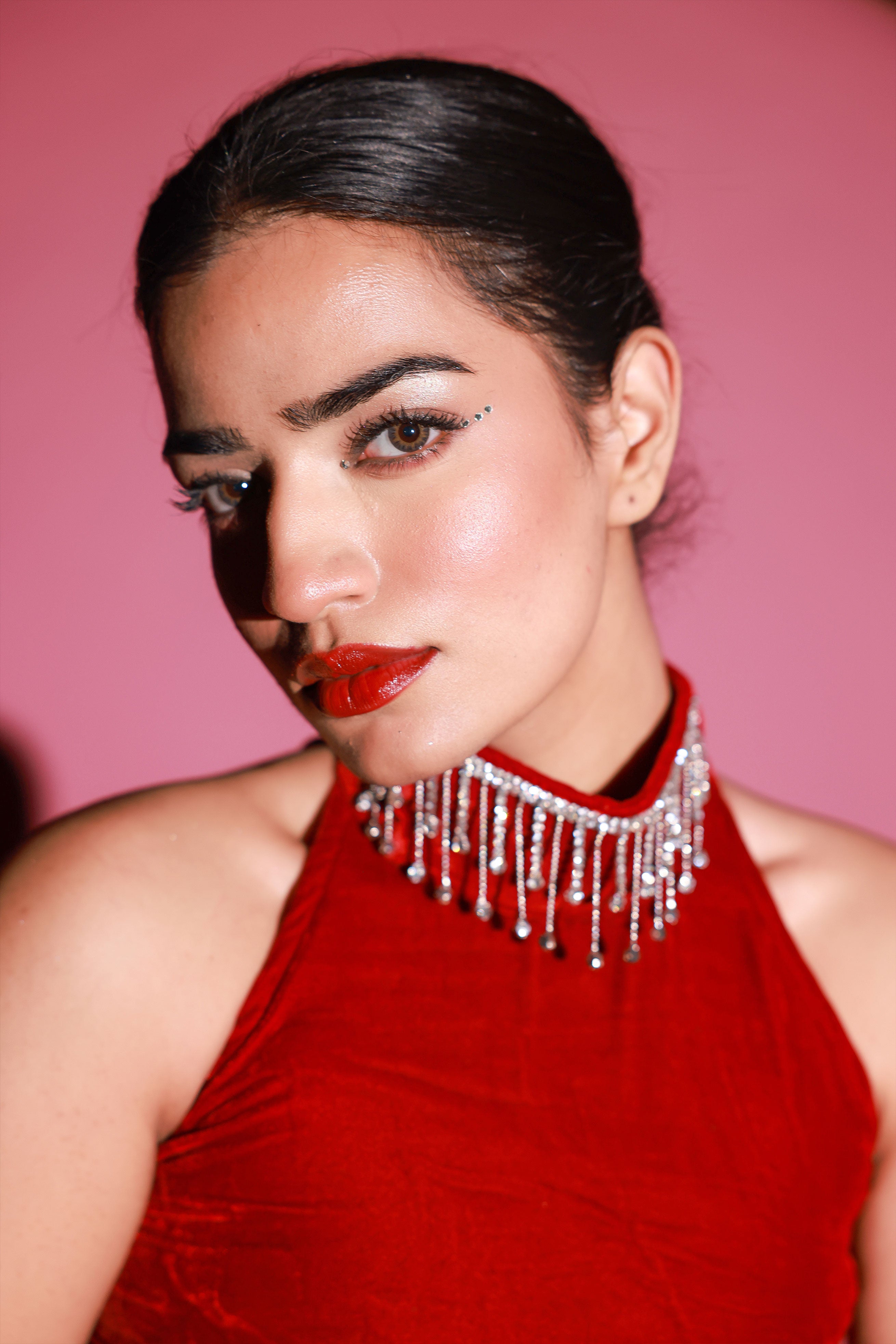 Red Velvet Slit Dress