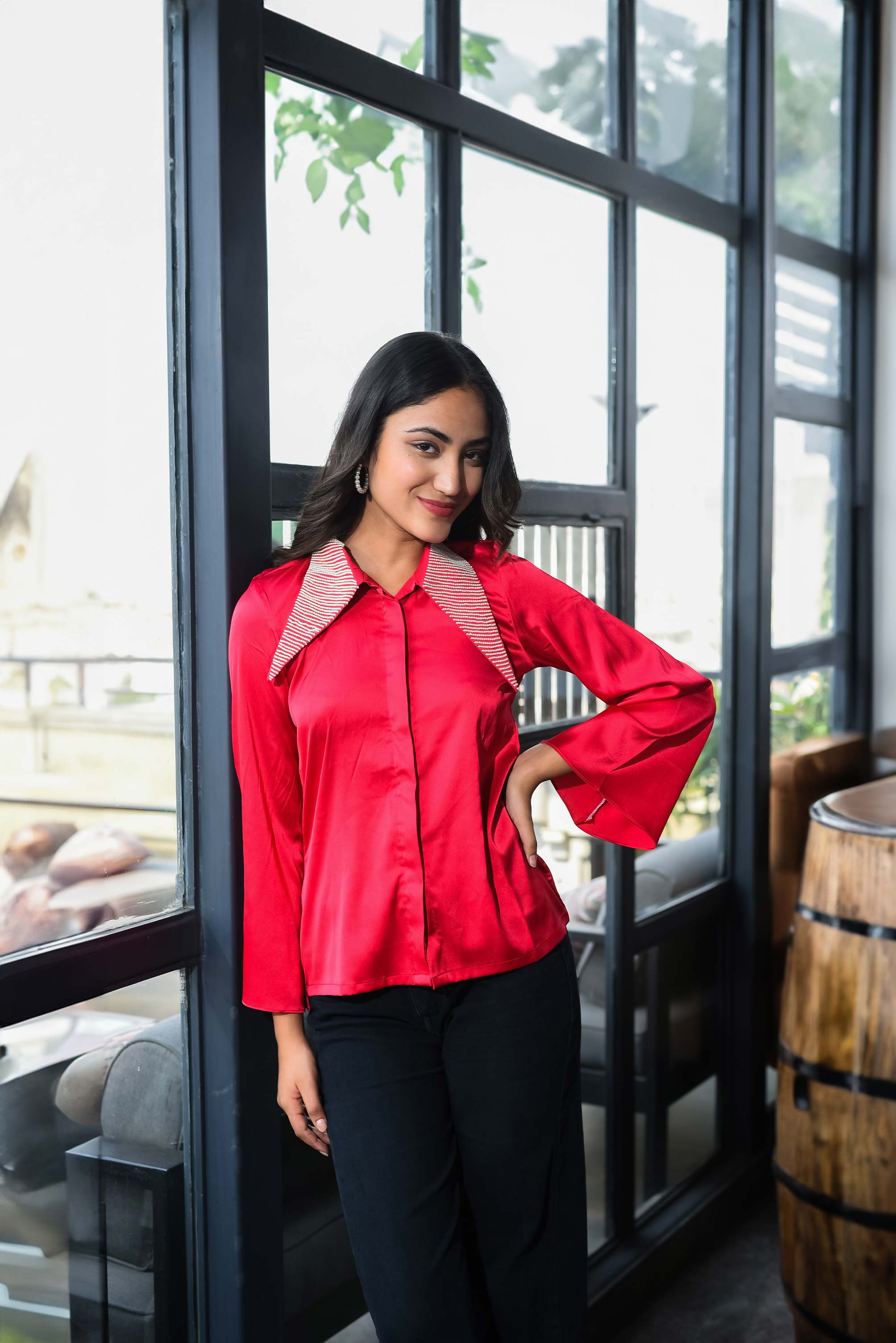 Red Pearl Hand Work Shirt