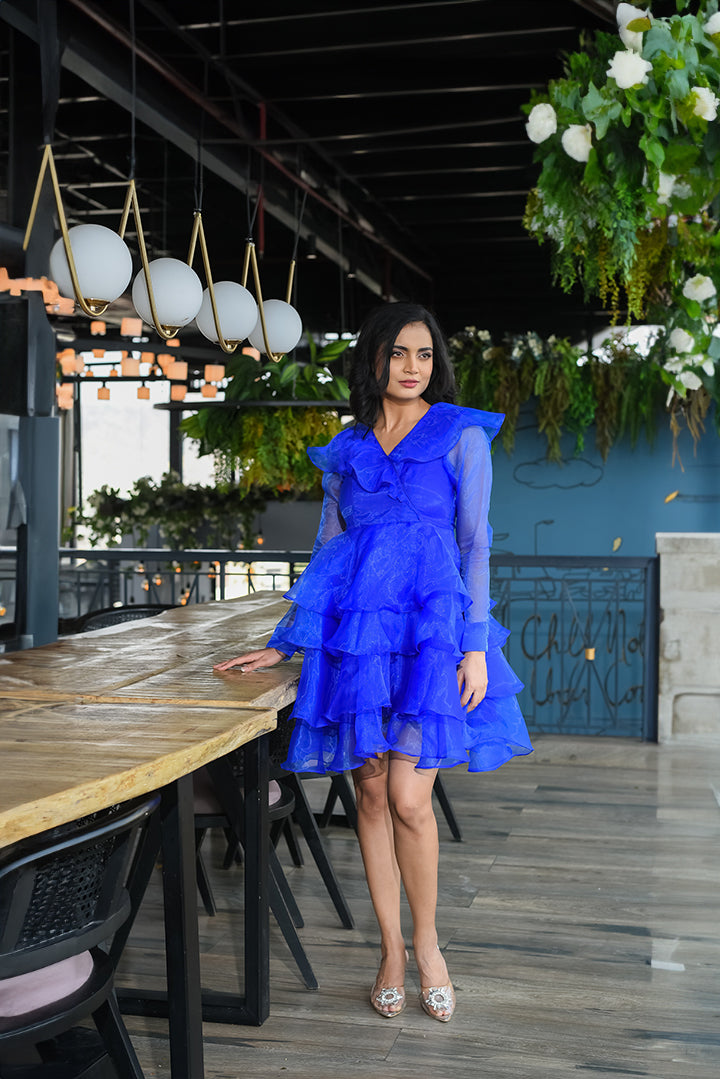 Royal blue Organza Frill Dress