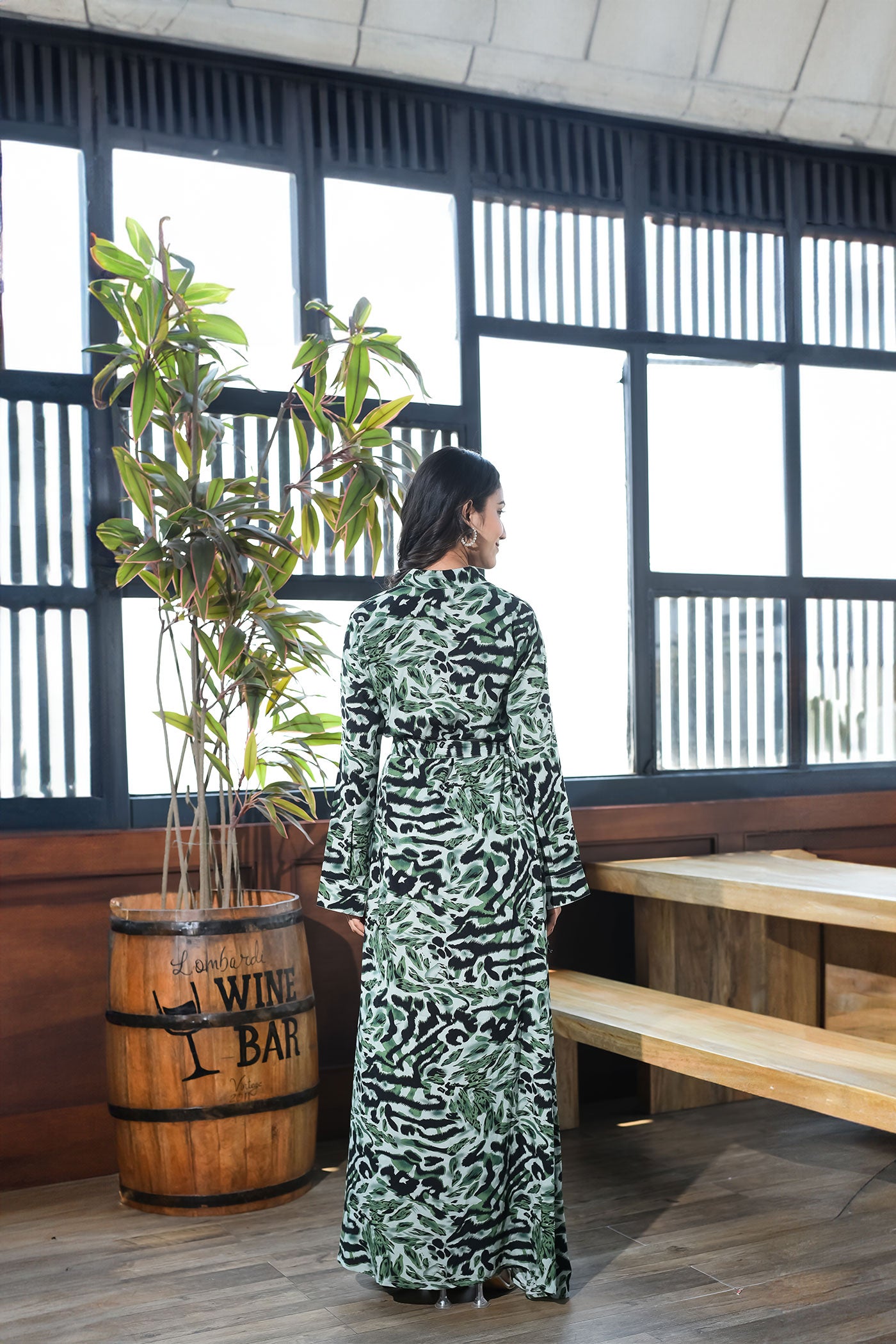 Green Animal print shirt dress