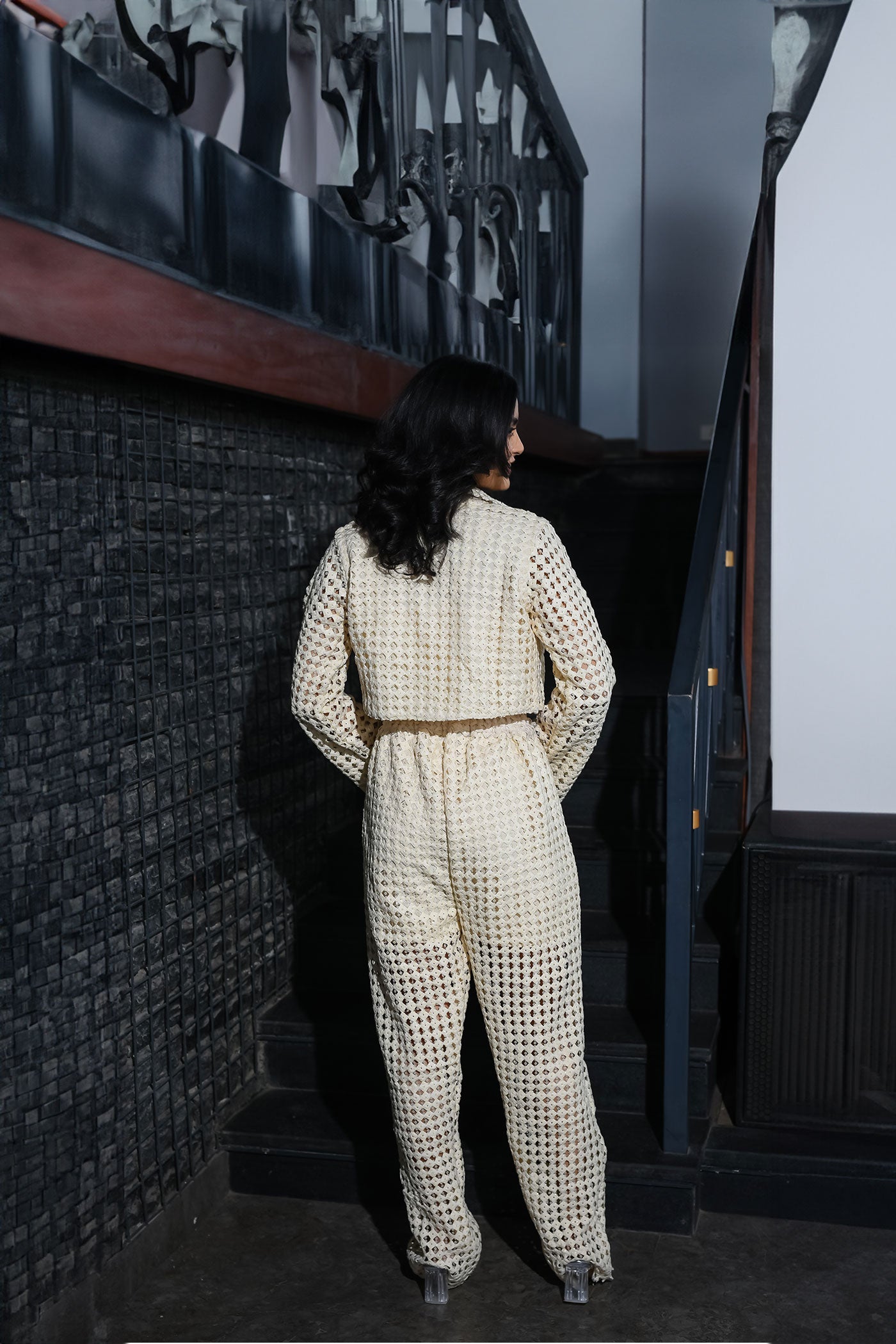Beige Crocia Sequins Coordinate