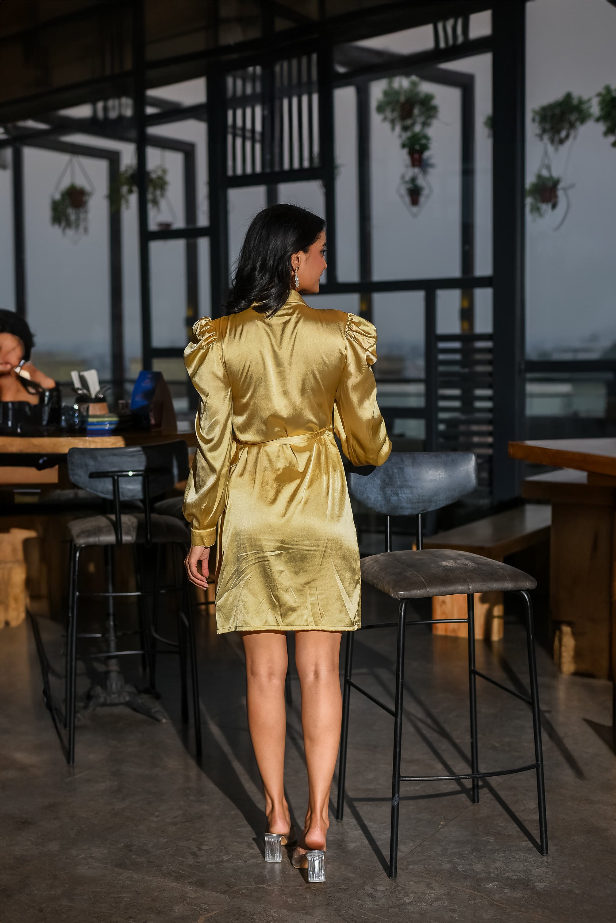 Golden Beige Pearl Shirt Dress