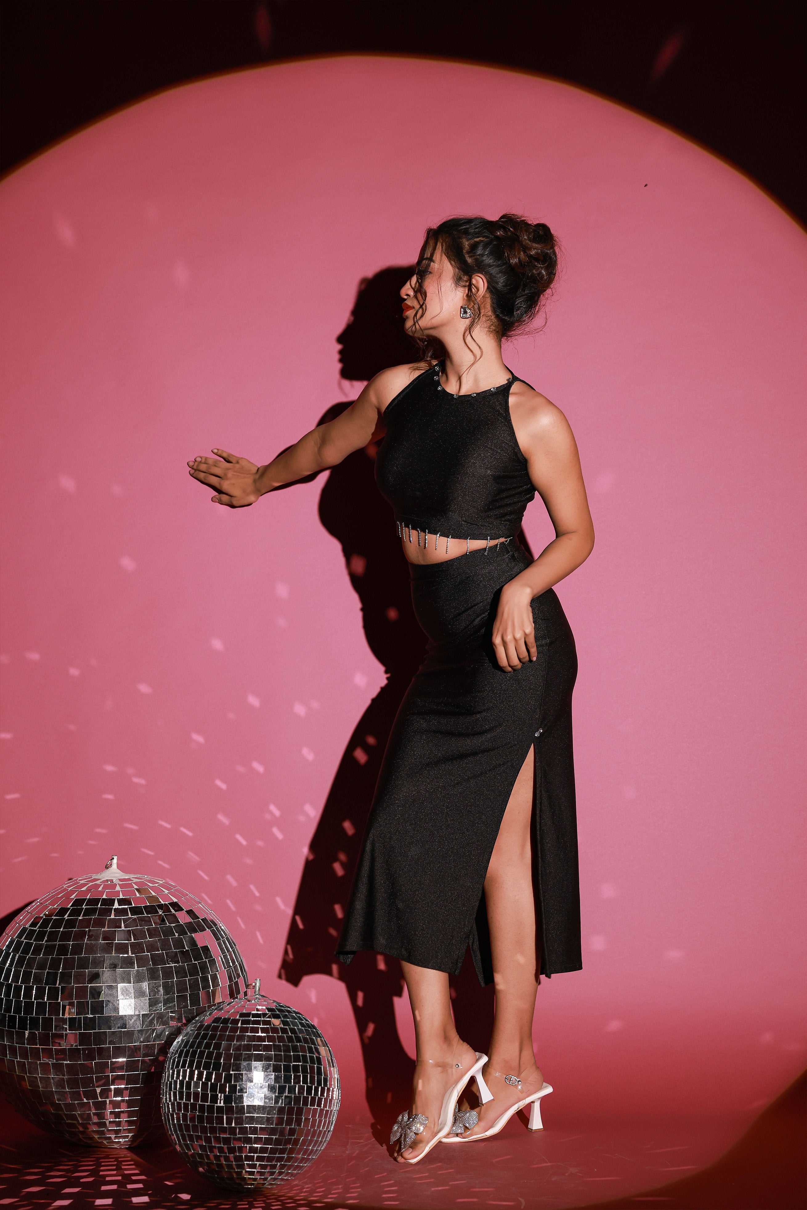Black Highlighted Croptop Skirt Set