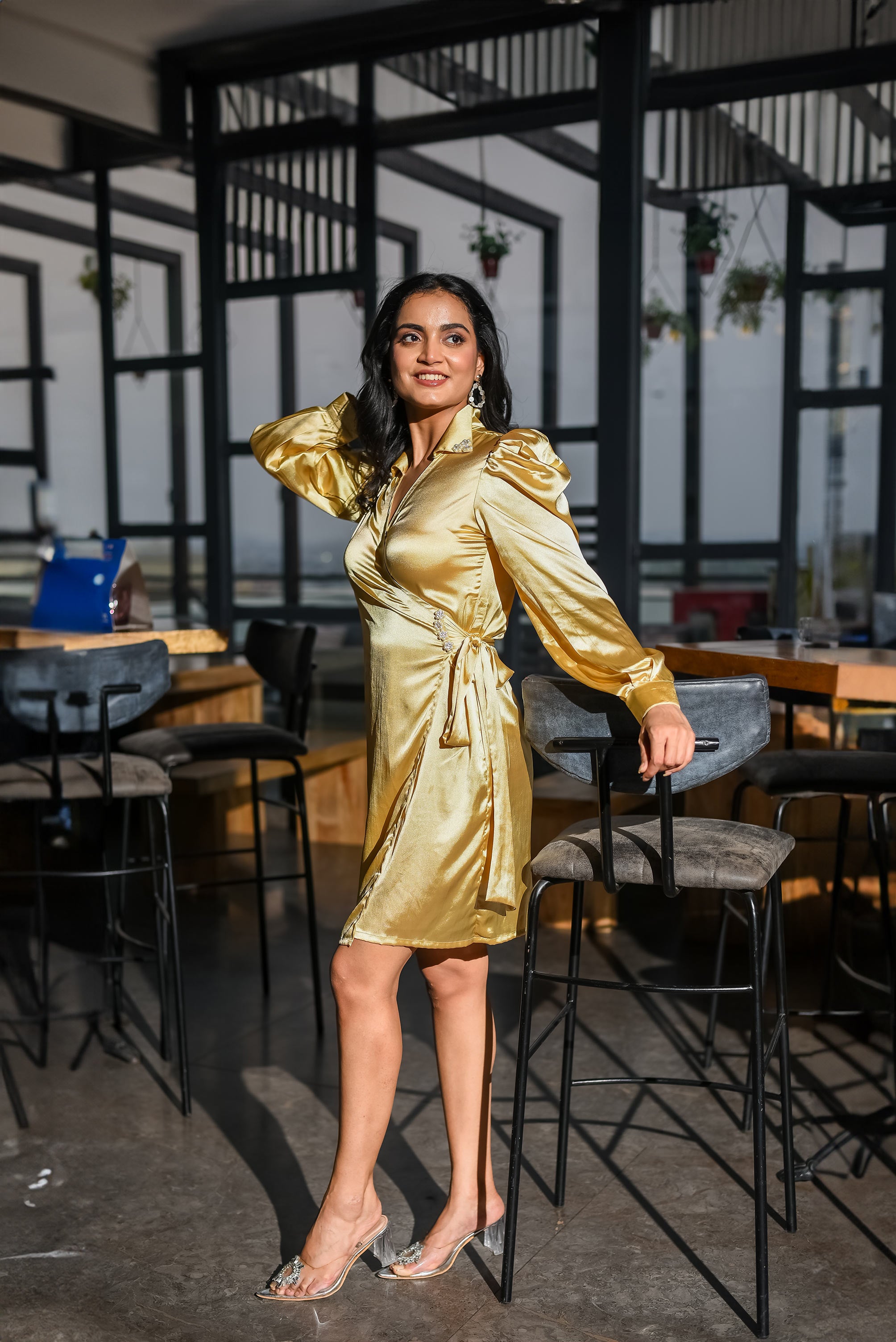 Golden Beige Pearl Shirt Dress
