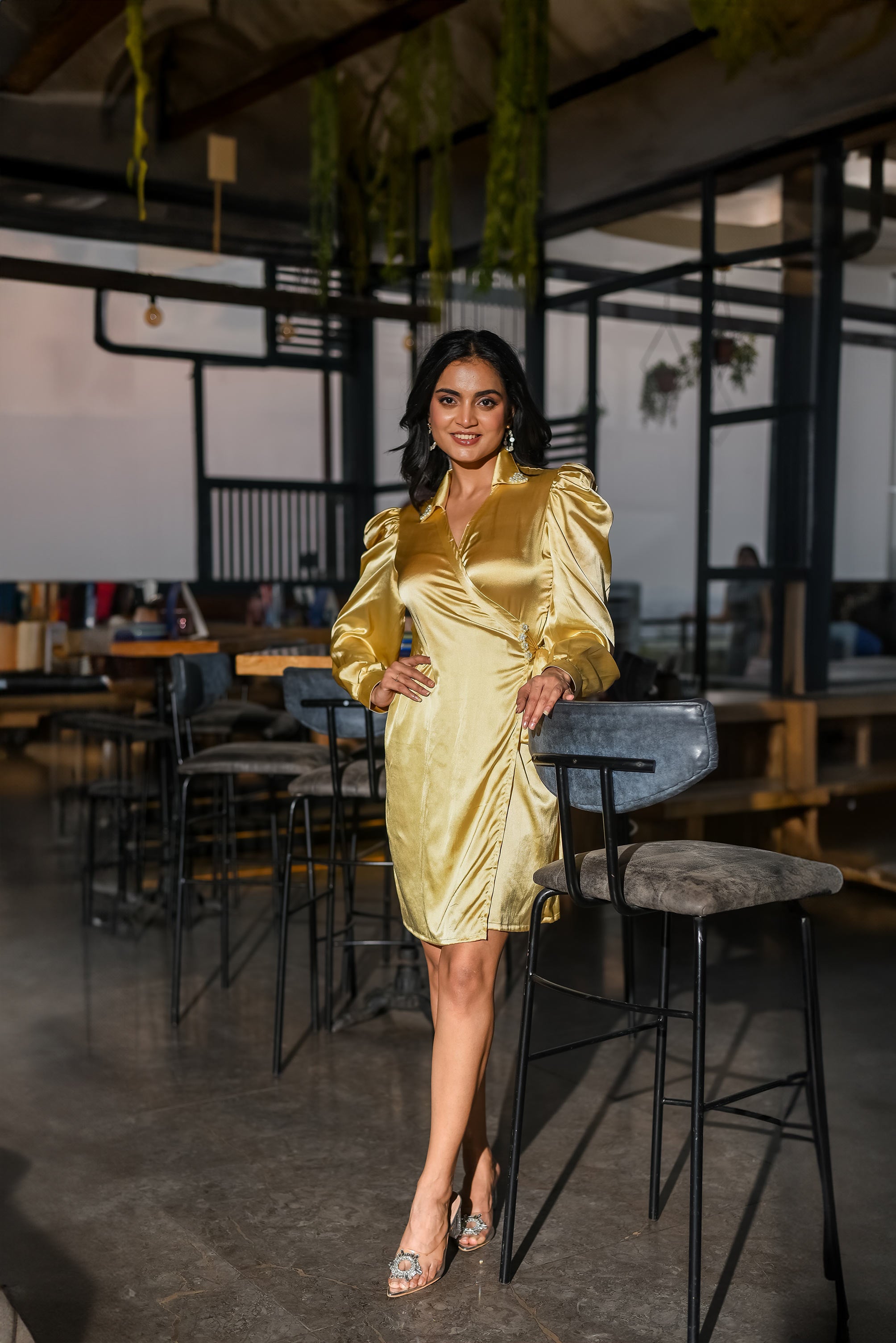 Golden Beige Pearl Shirt Dress