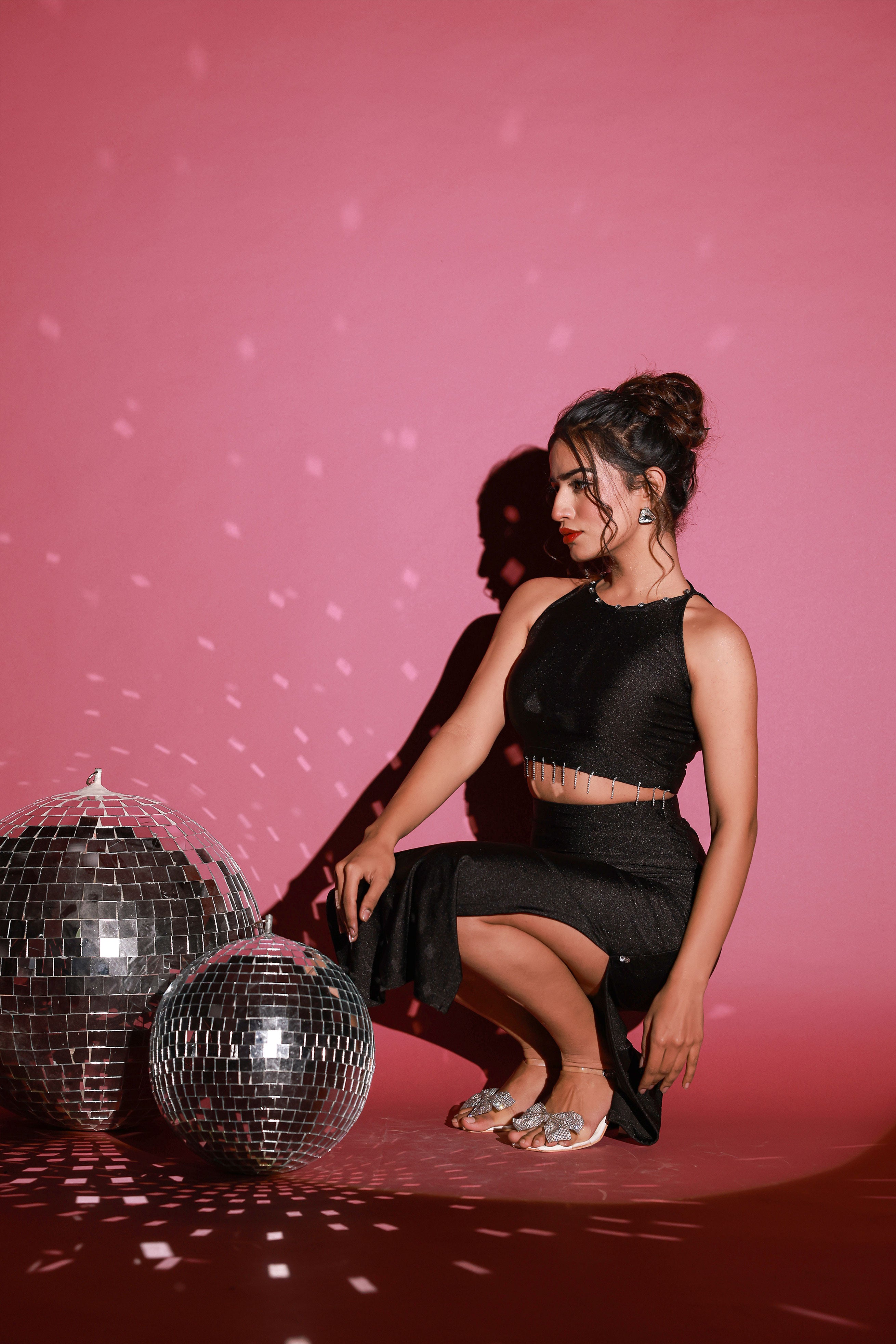 Black Highlighted Croptop Skirt Set