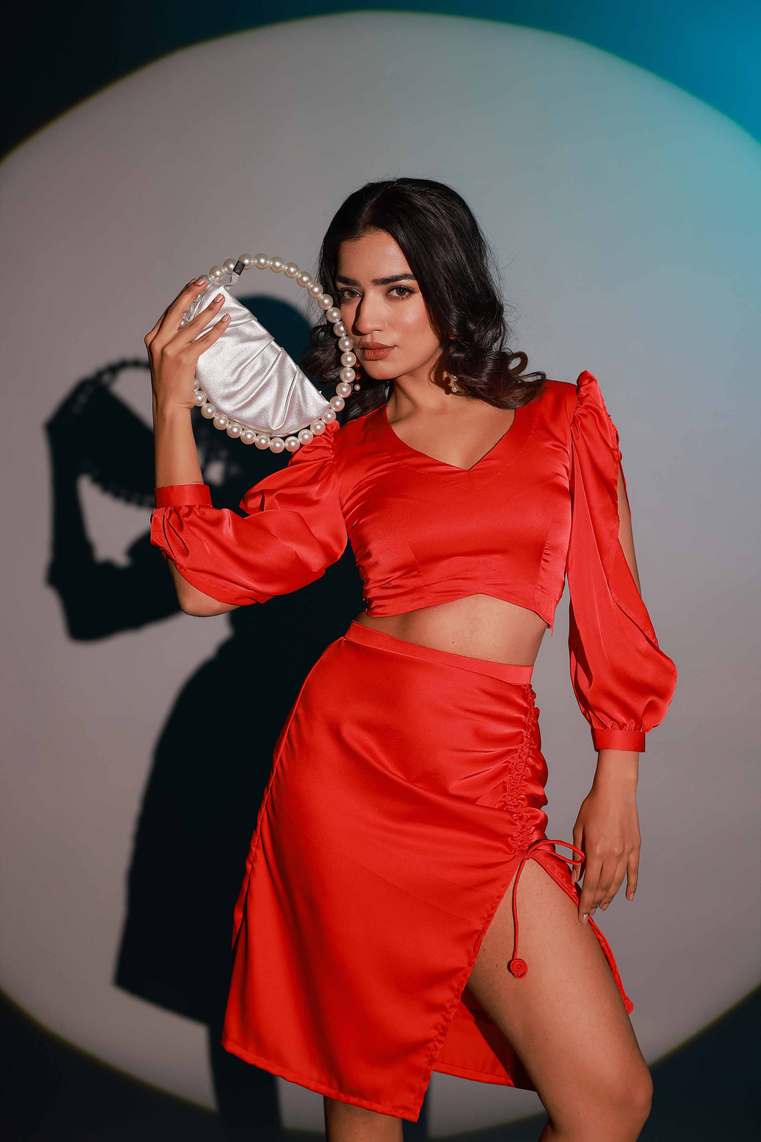 Apple Red Satin Coord Set