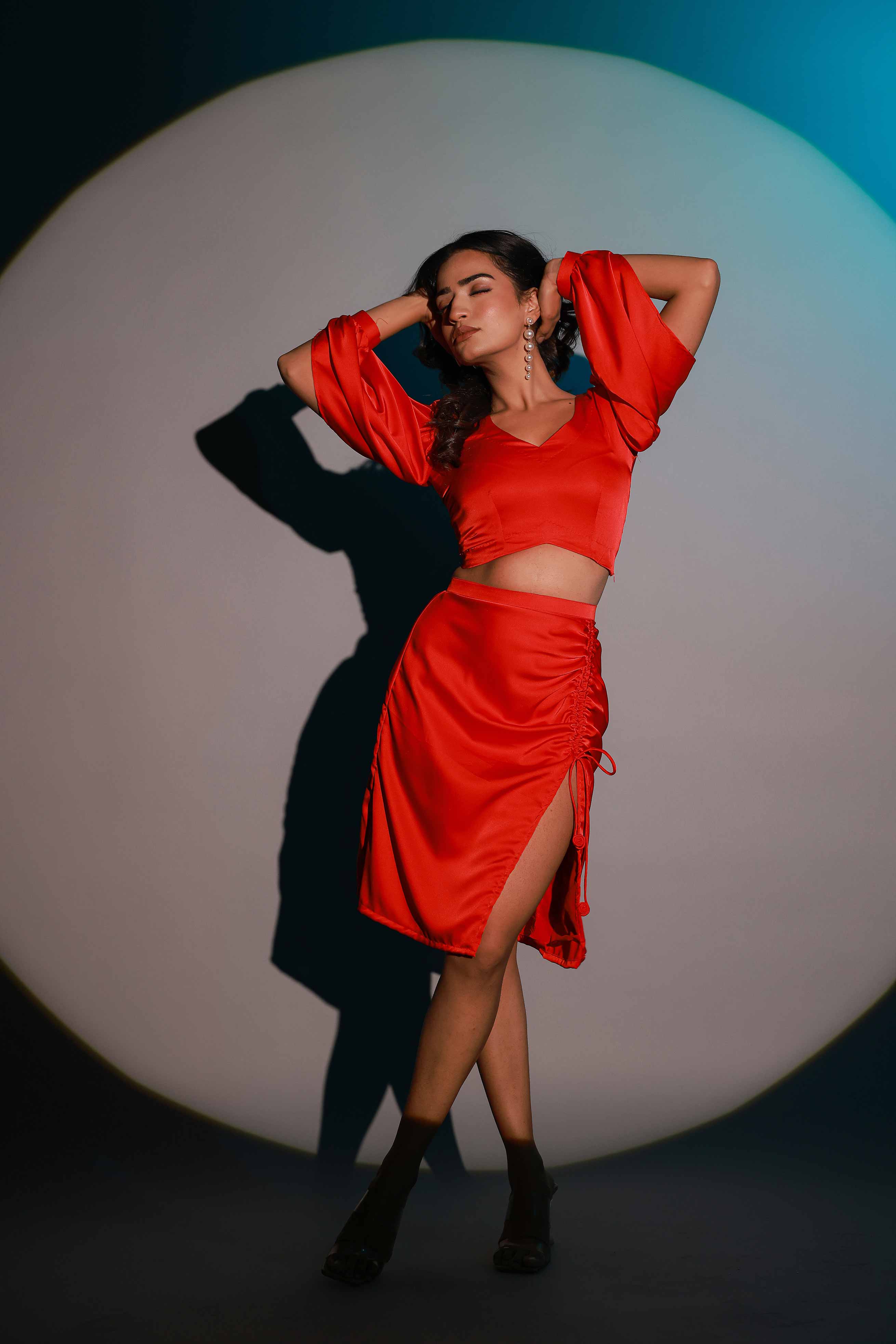 Apple Red Satin Coord Set