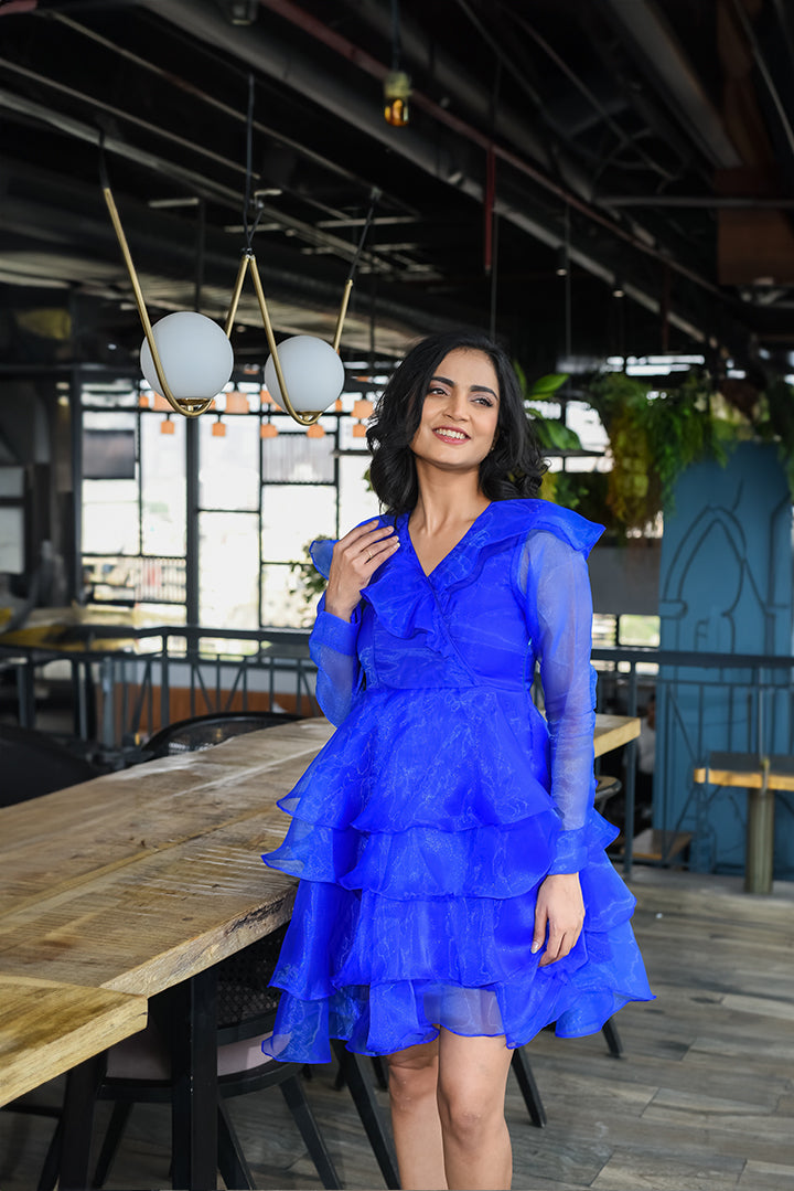 Royal blue Organza Frill Dress