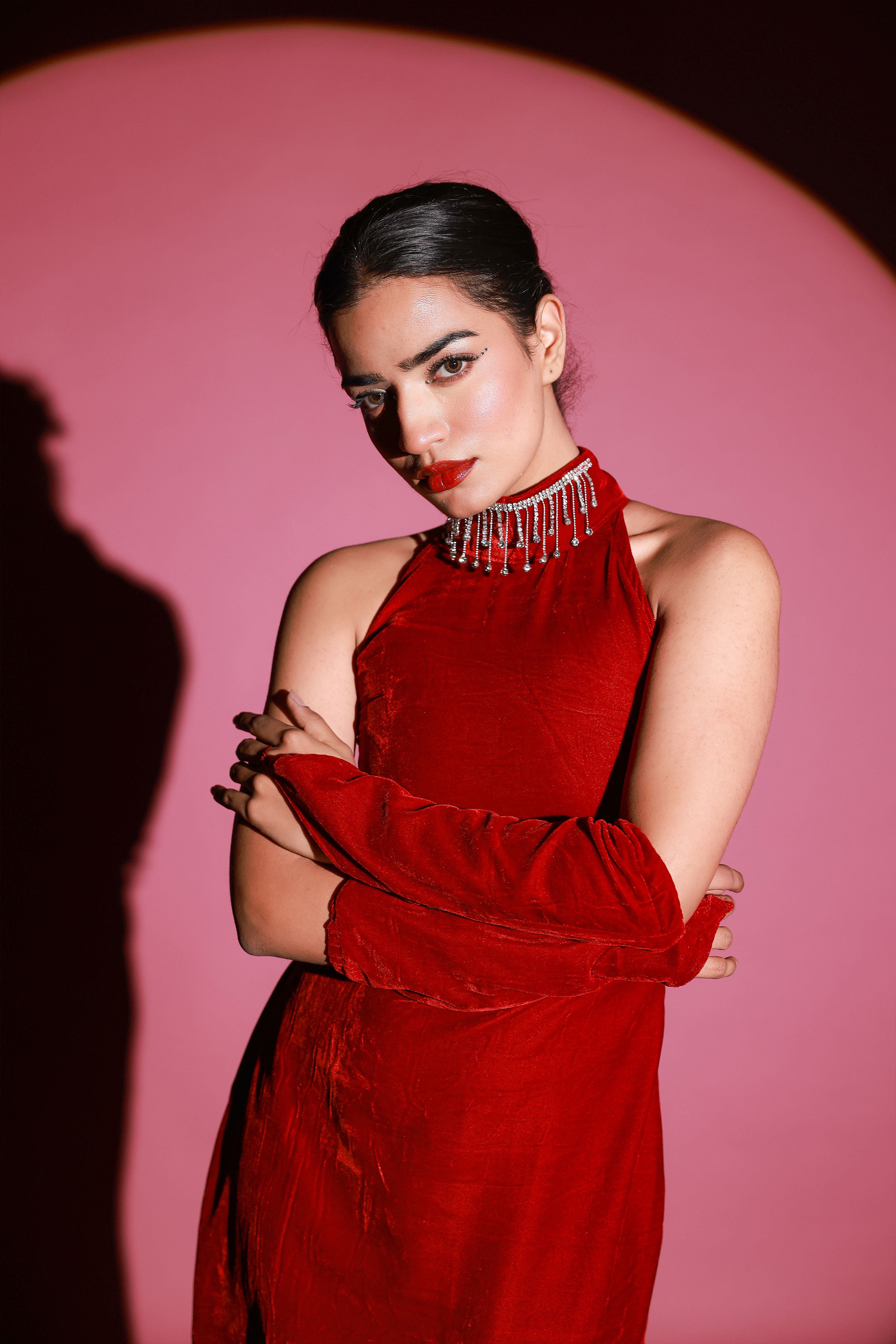 Red Velvet Slit Dress