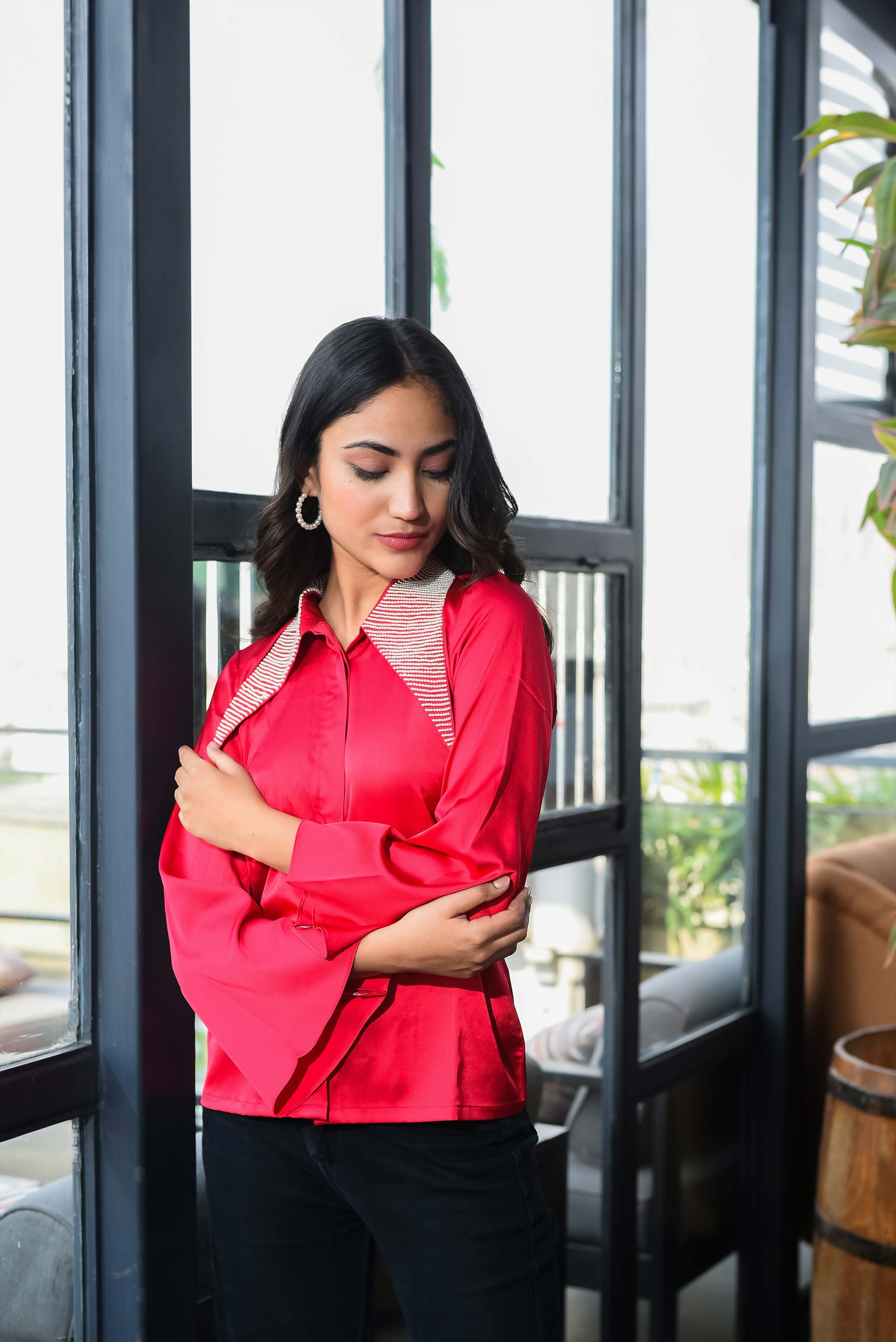Red Pearl Hand Work Shirt