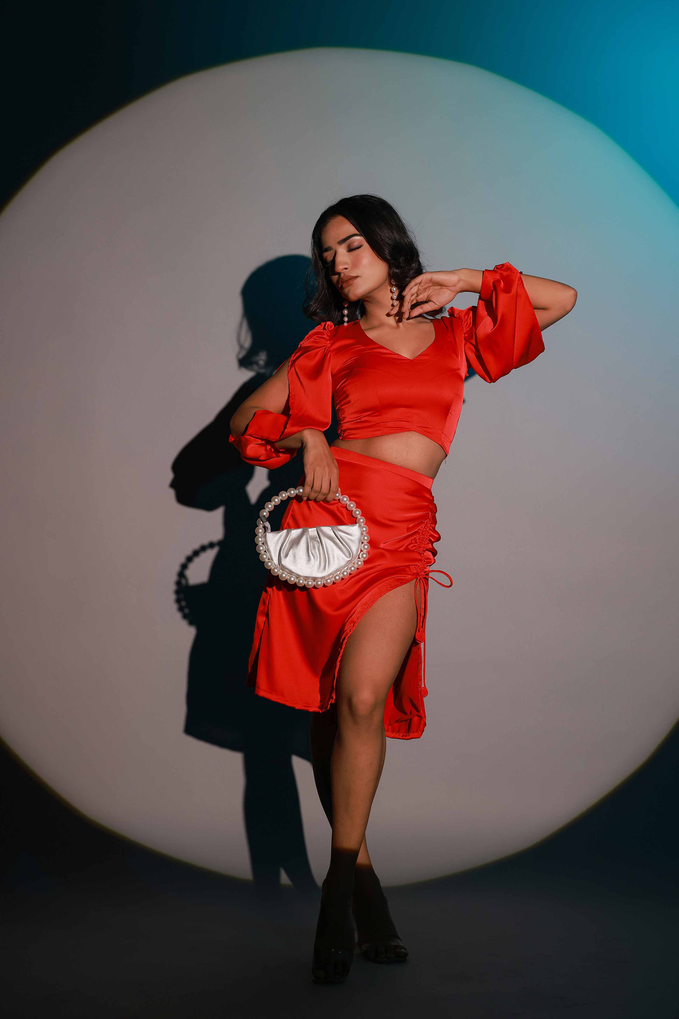 Apple Red Satin Coord Set