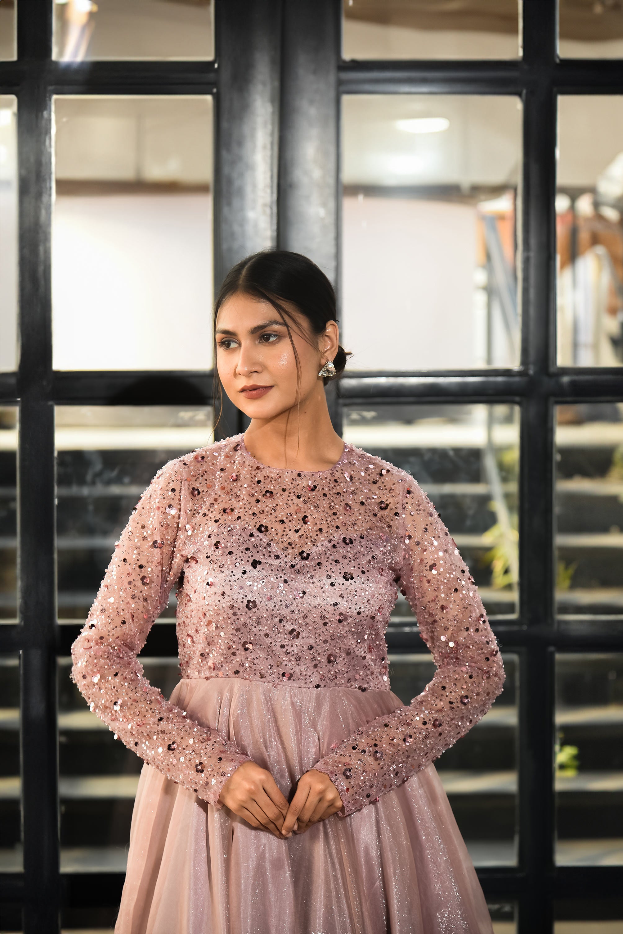 Rose Gold Princess Long Sleeves Gown