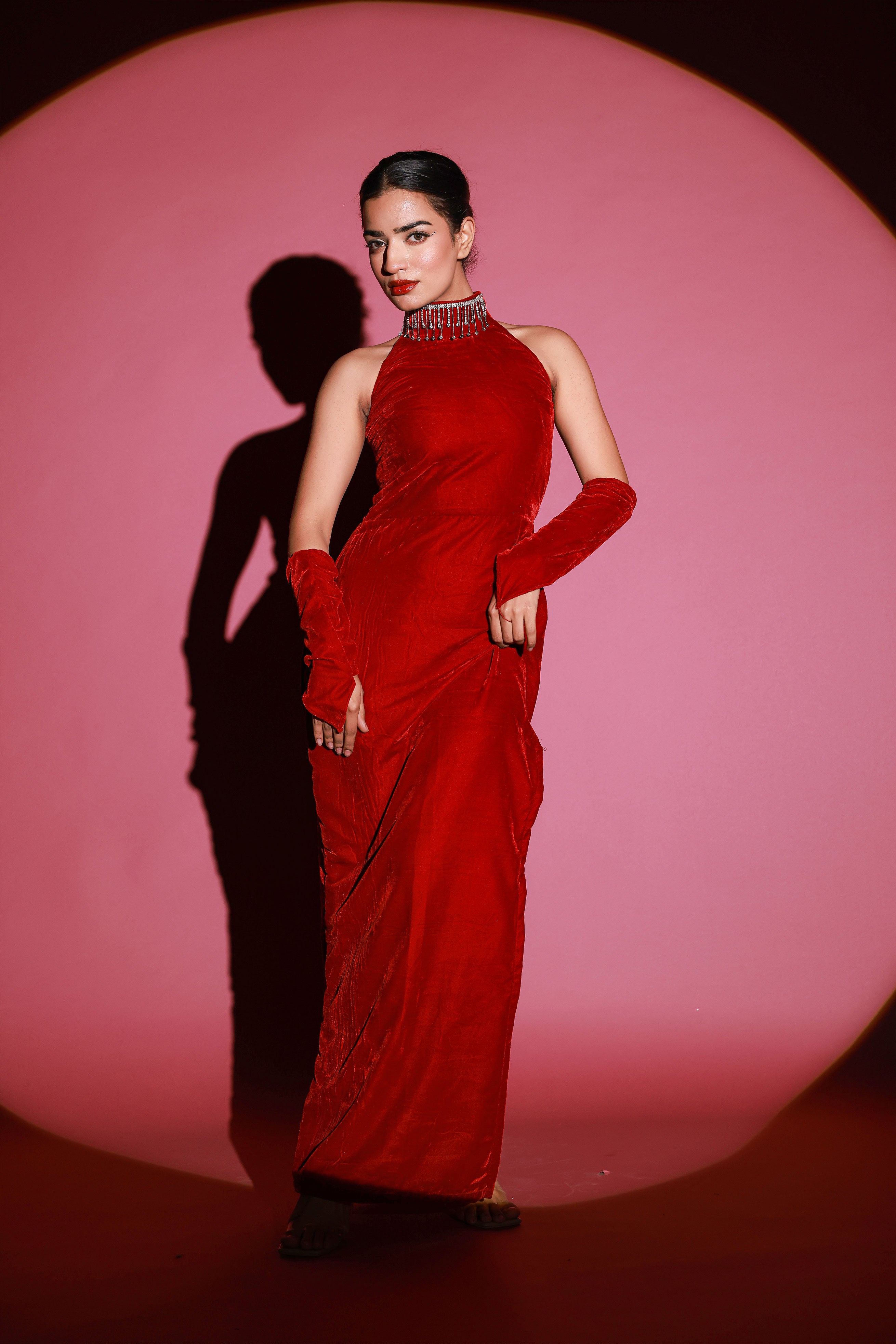 Red Velvet Slit Dress